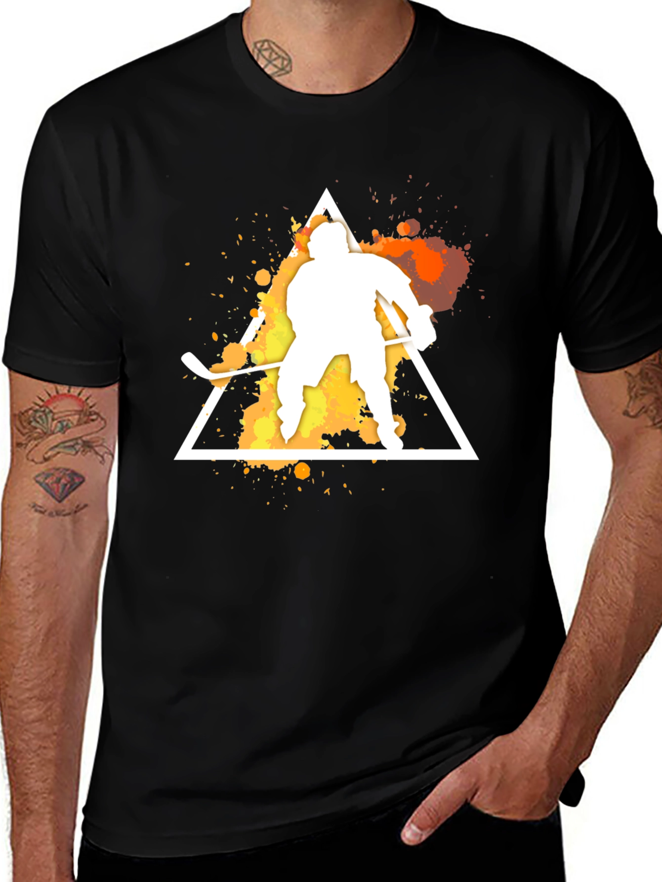 Hockey Player Graphic Tee - Sporty Black T-Shirt