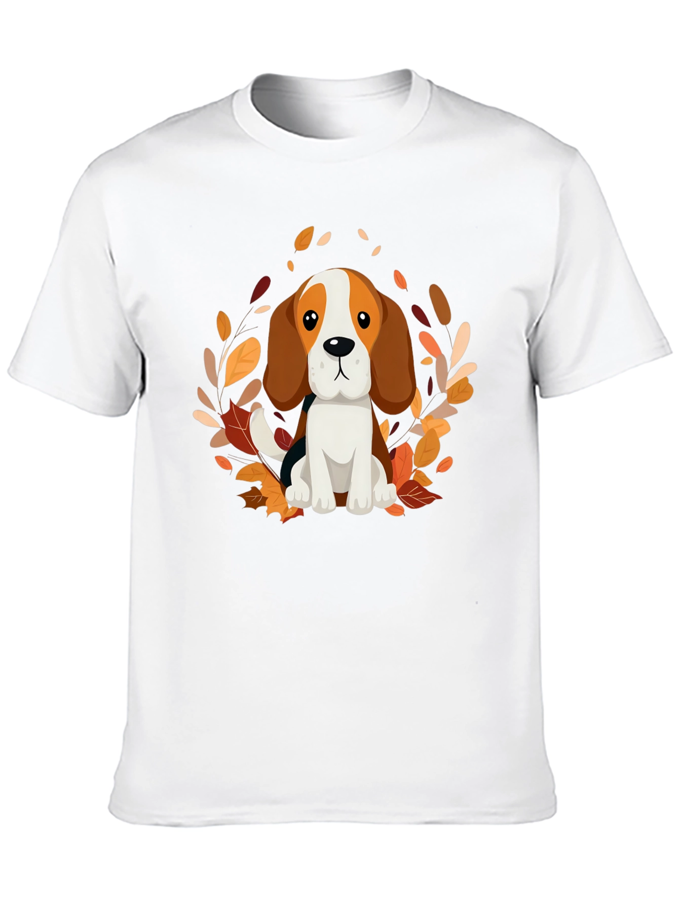 Cute Beagle Dog Fall Leaves Black T-Shirt