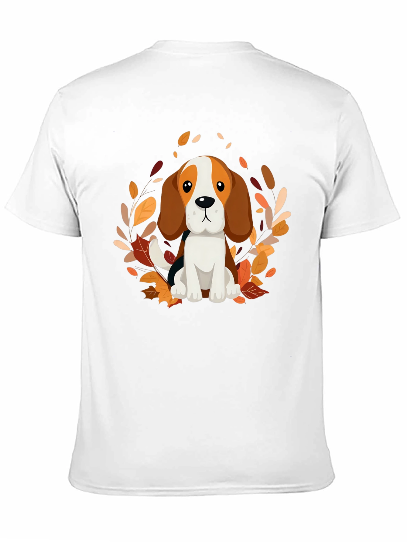 Cute Beagle Dog Fall Leaves Black T-Shirt