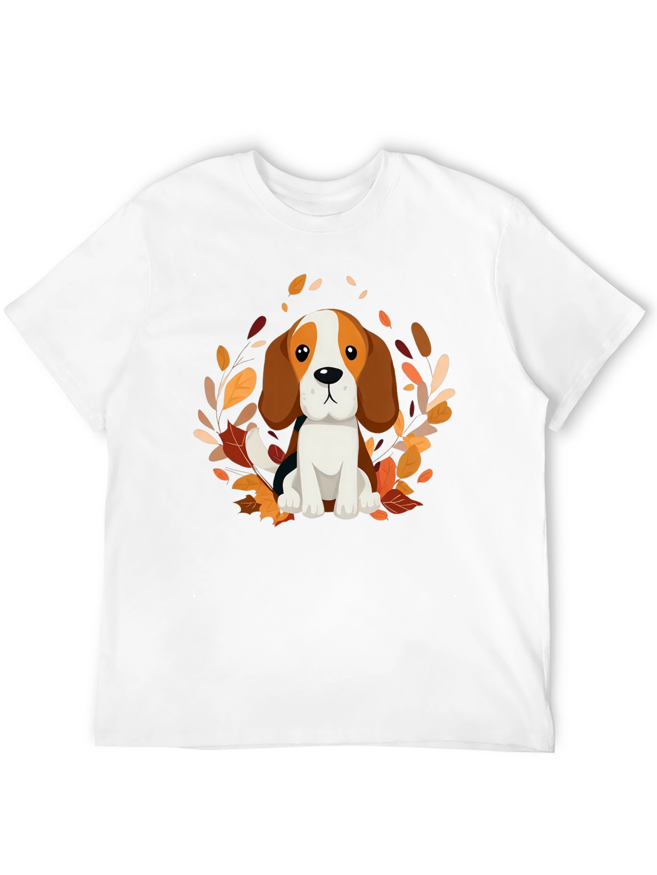 Cute Beagle Dog Fall Leaves Black T-Shirt