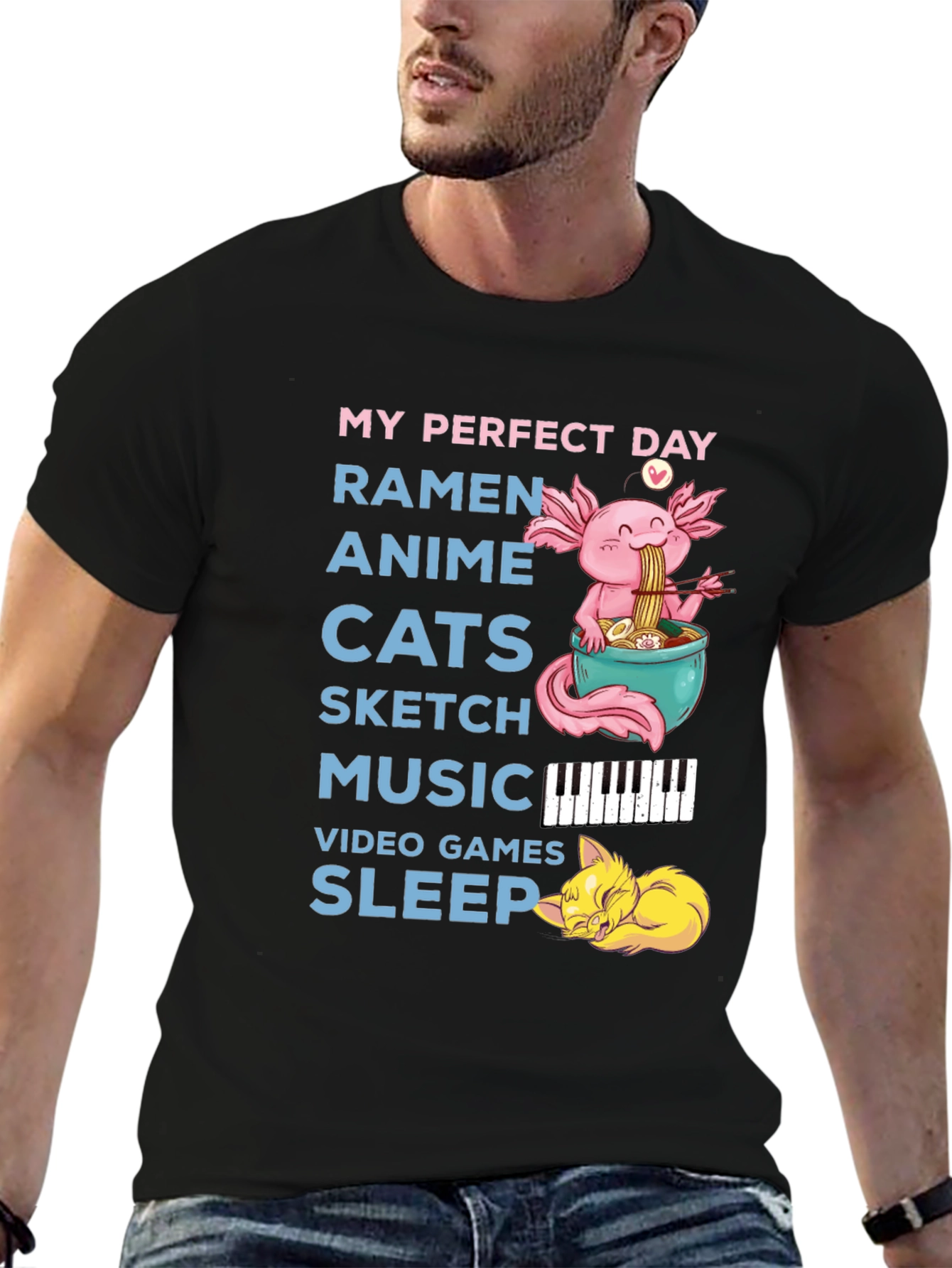 My Perfect Day T-Shirt: Ramen Anime Cats Music