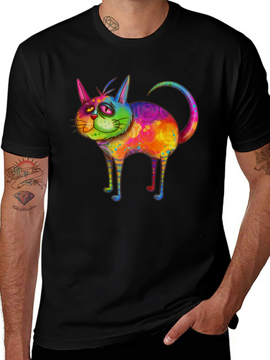 Colorful Cat Art T-Shirt - Unique Graphic Tee