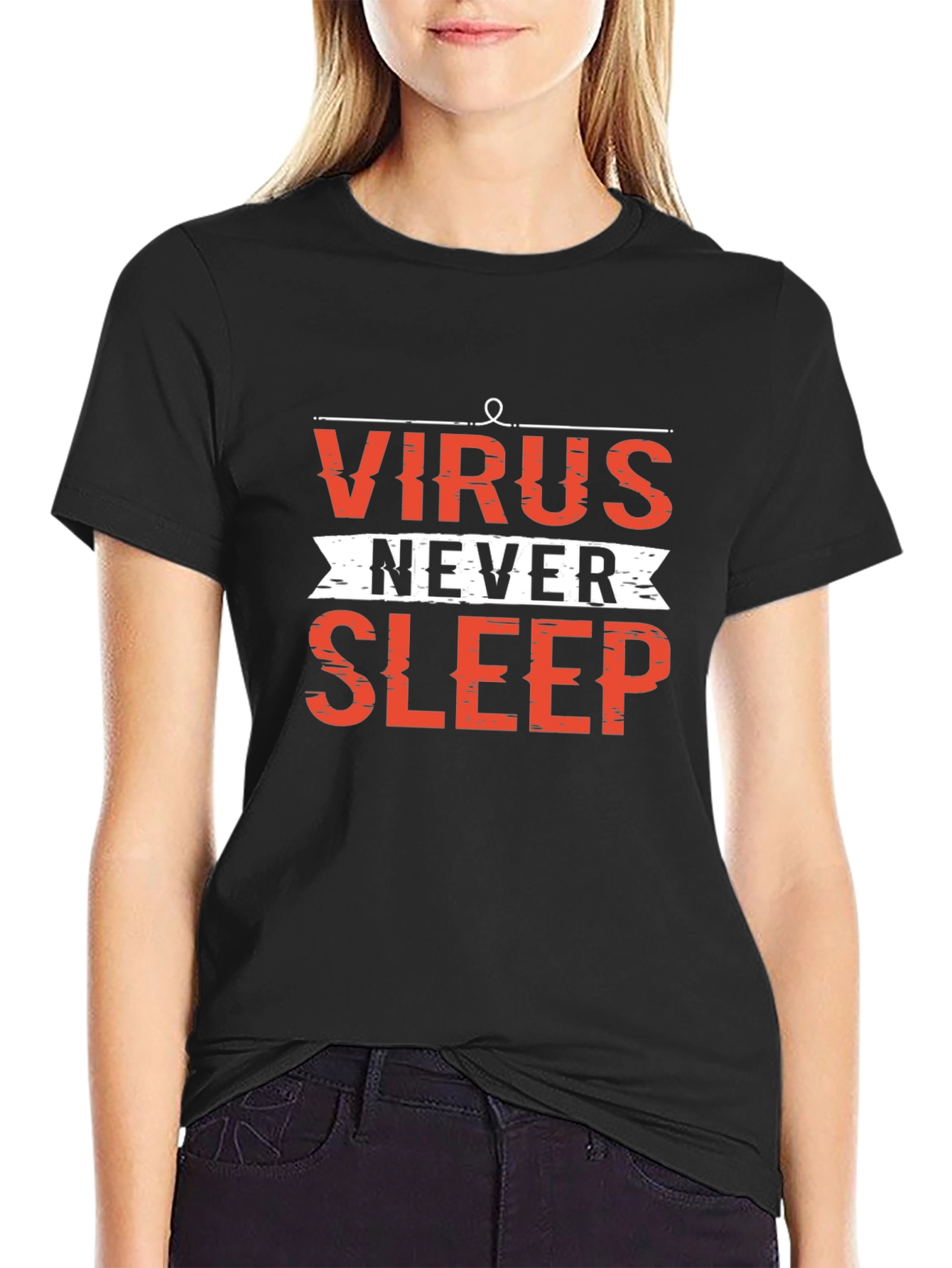 Virus Never Sleep Graphic Tee - Black Cotton