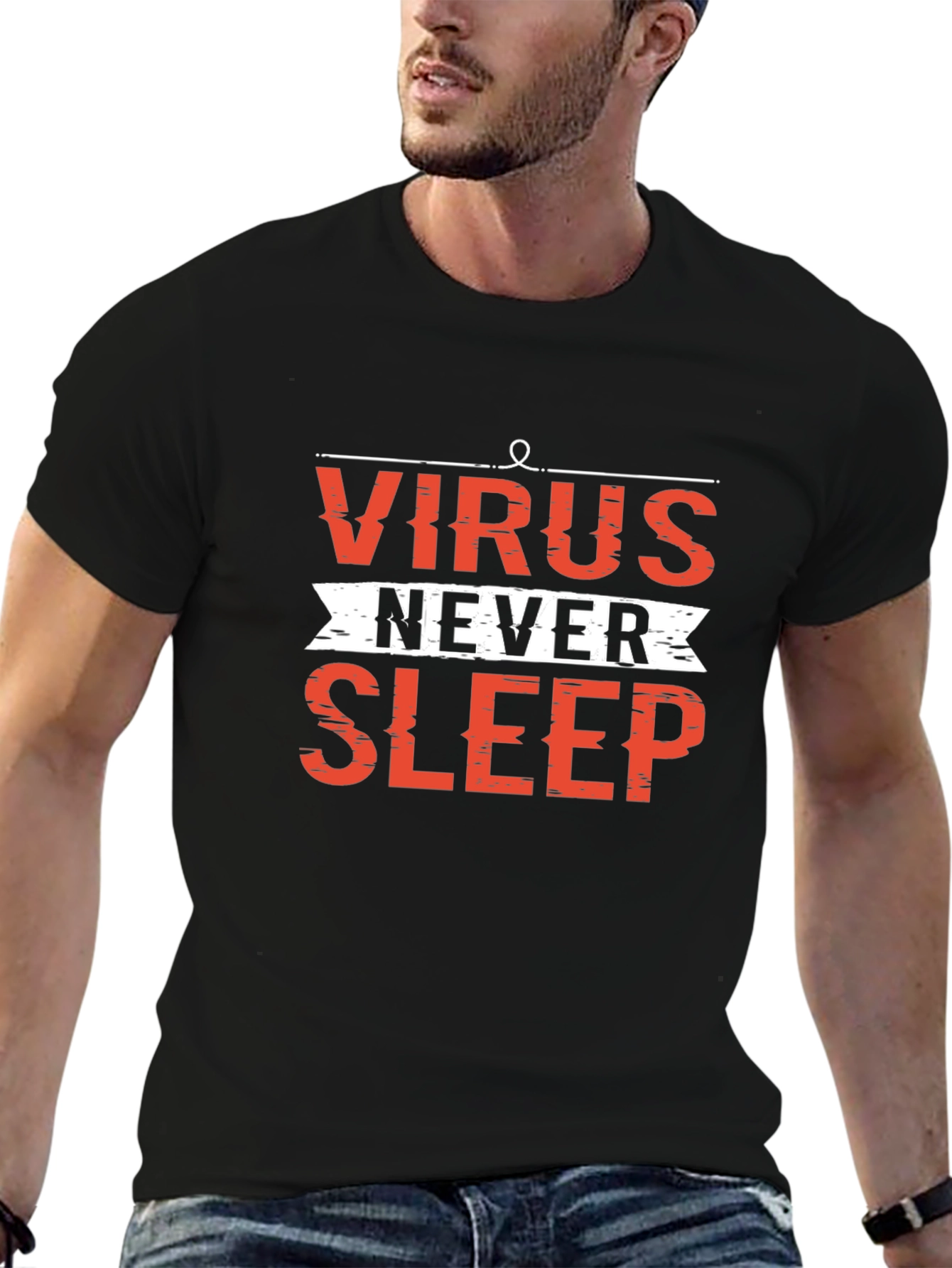 Virus Never Sleep Graphic Tee - Black Cotton