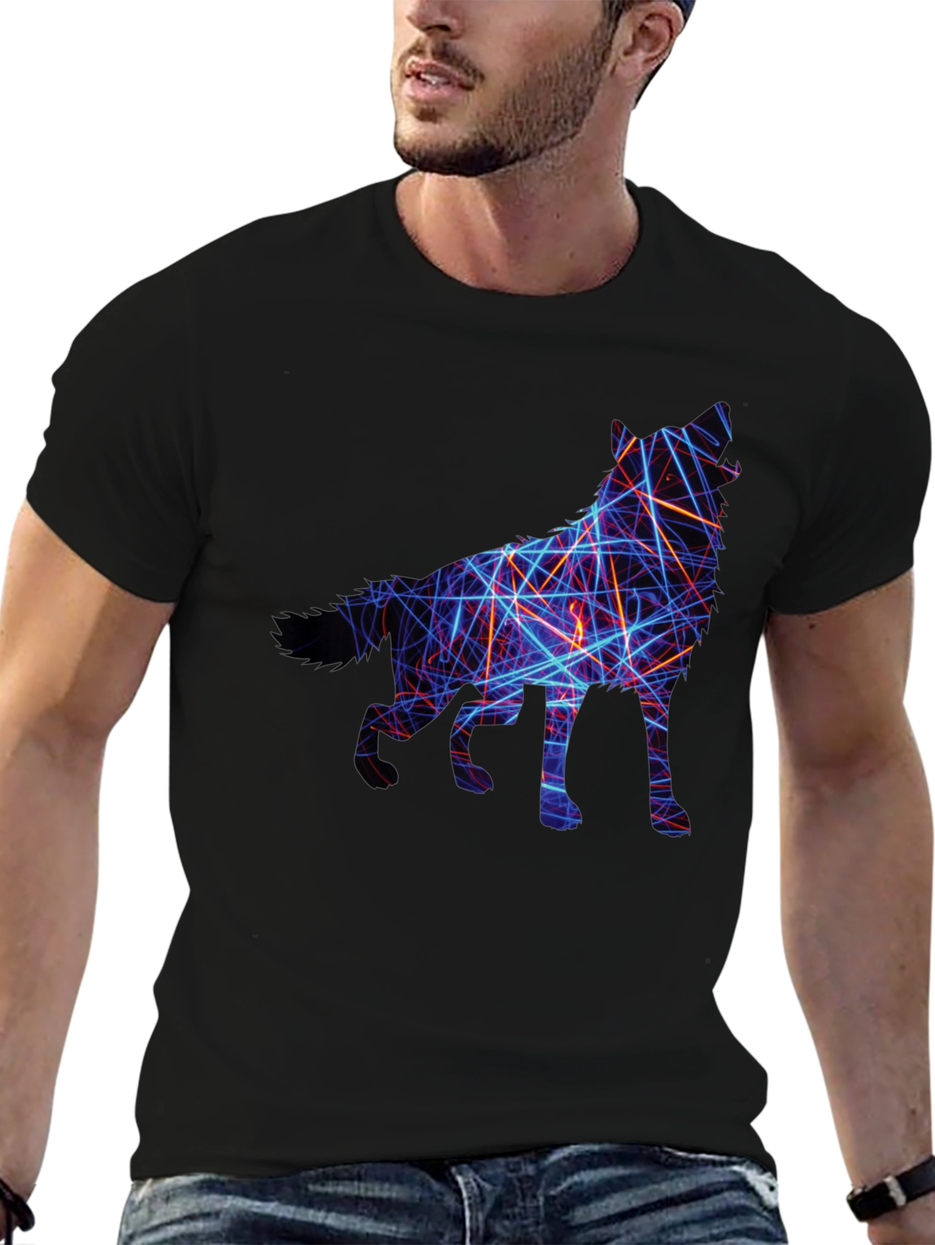 Abstract Wolf Graphic Tee - Black