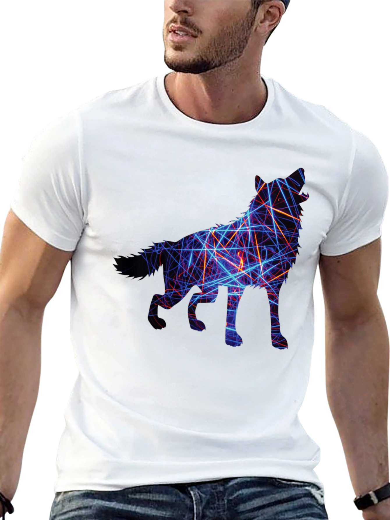Abstract Wolf Graphic Tee - Black