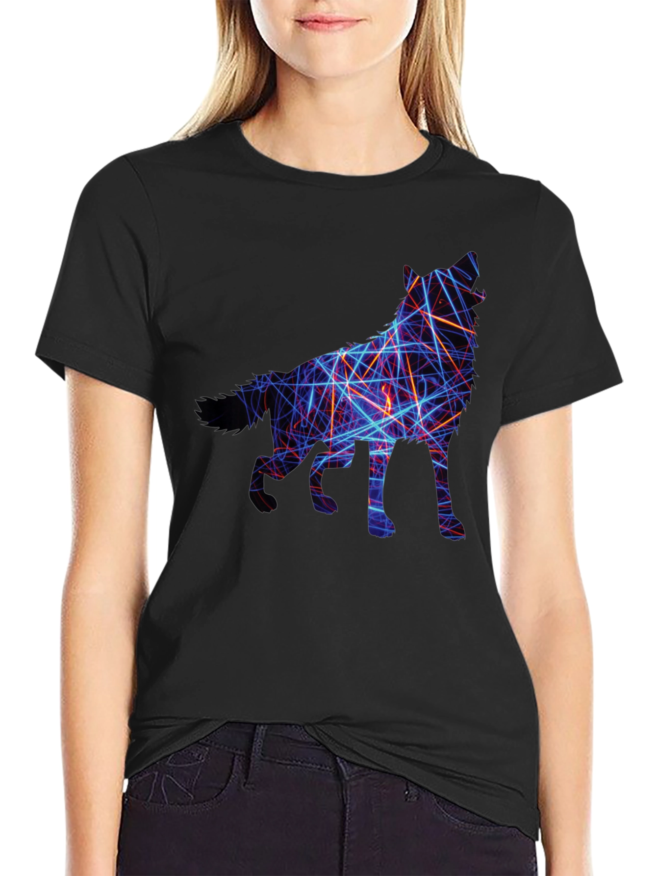 Abstract Wolf Graphic Tee - Black