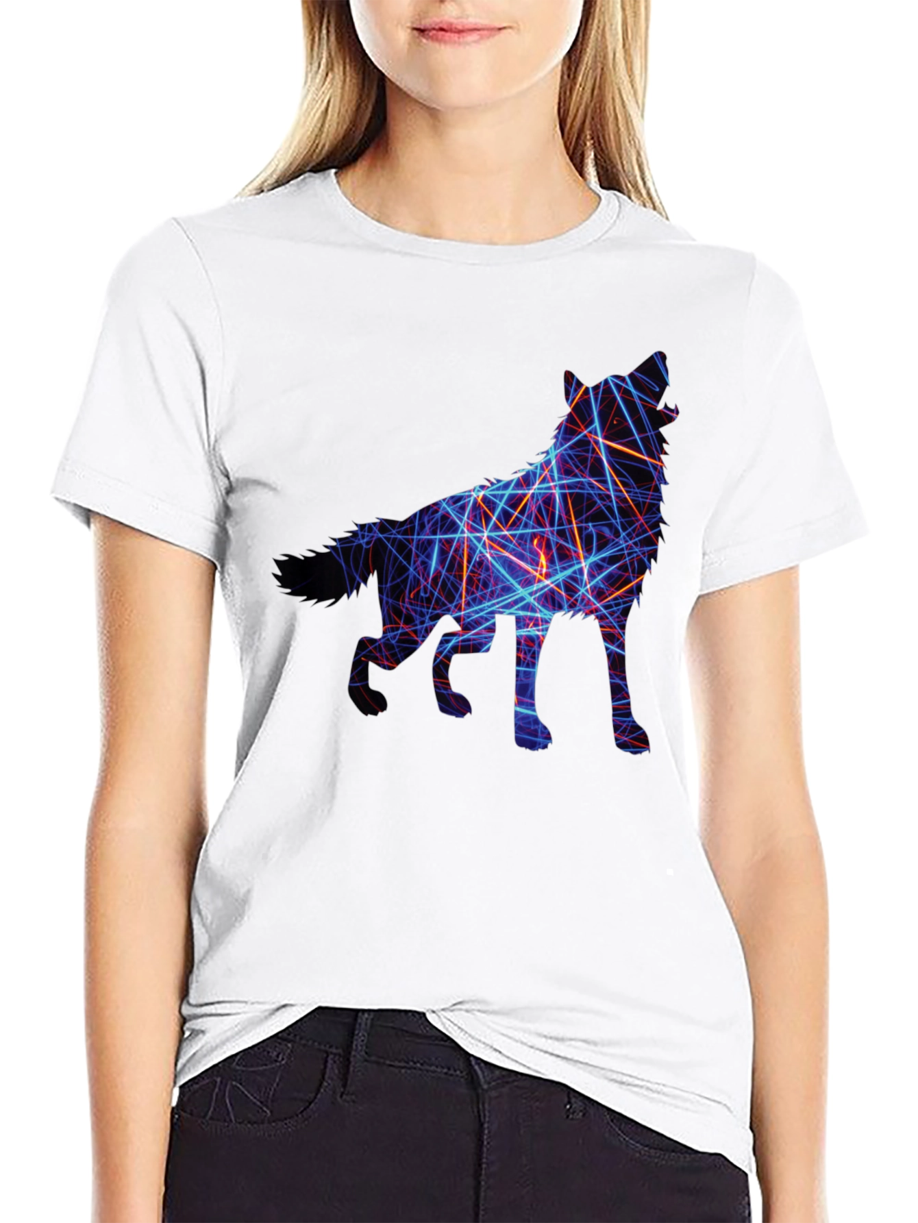 Abstract Wolf Graphic Tee - Black