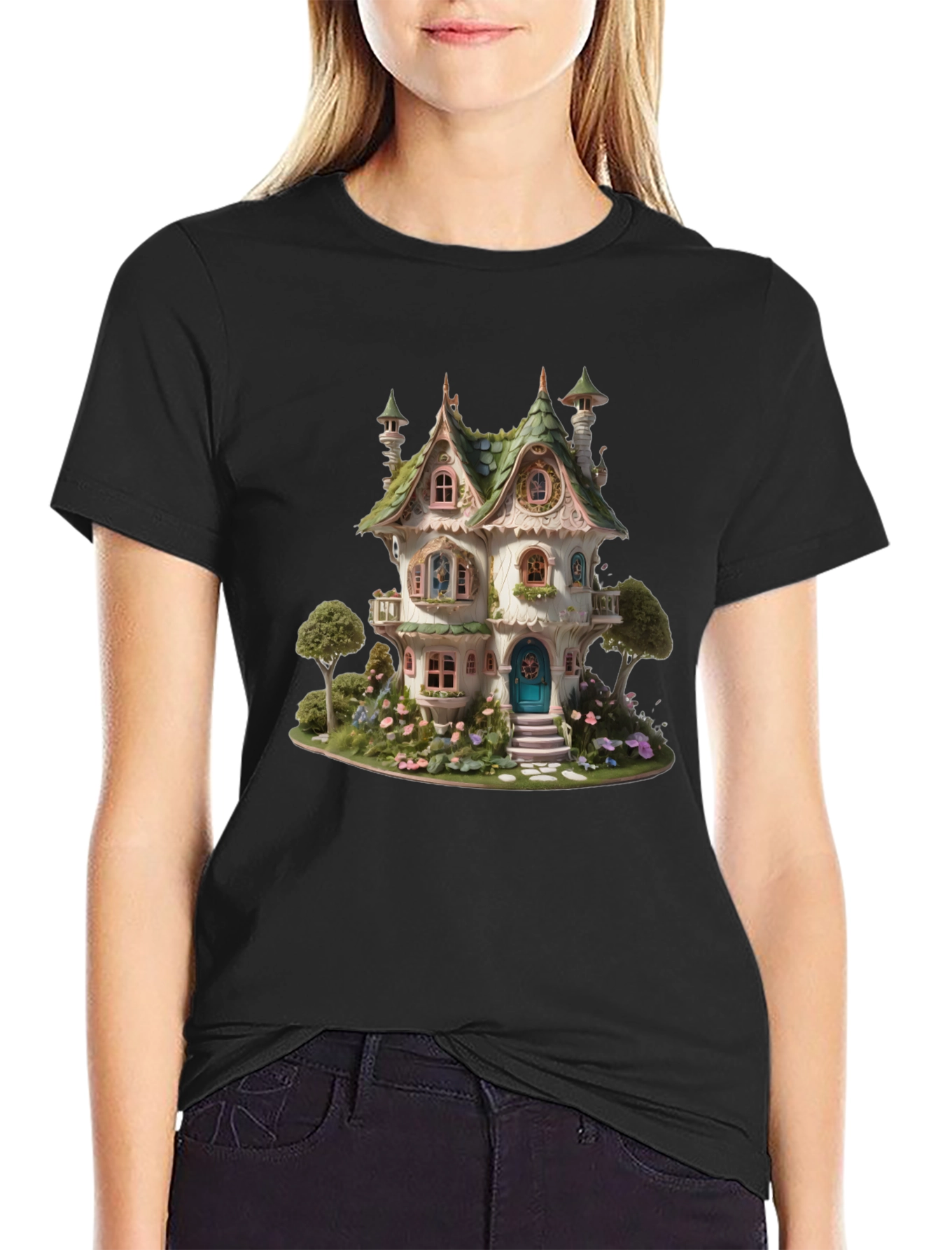 Whimsical Fairy House Graphic T-Shirt - Unique Fantasy Design