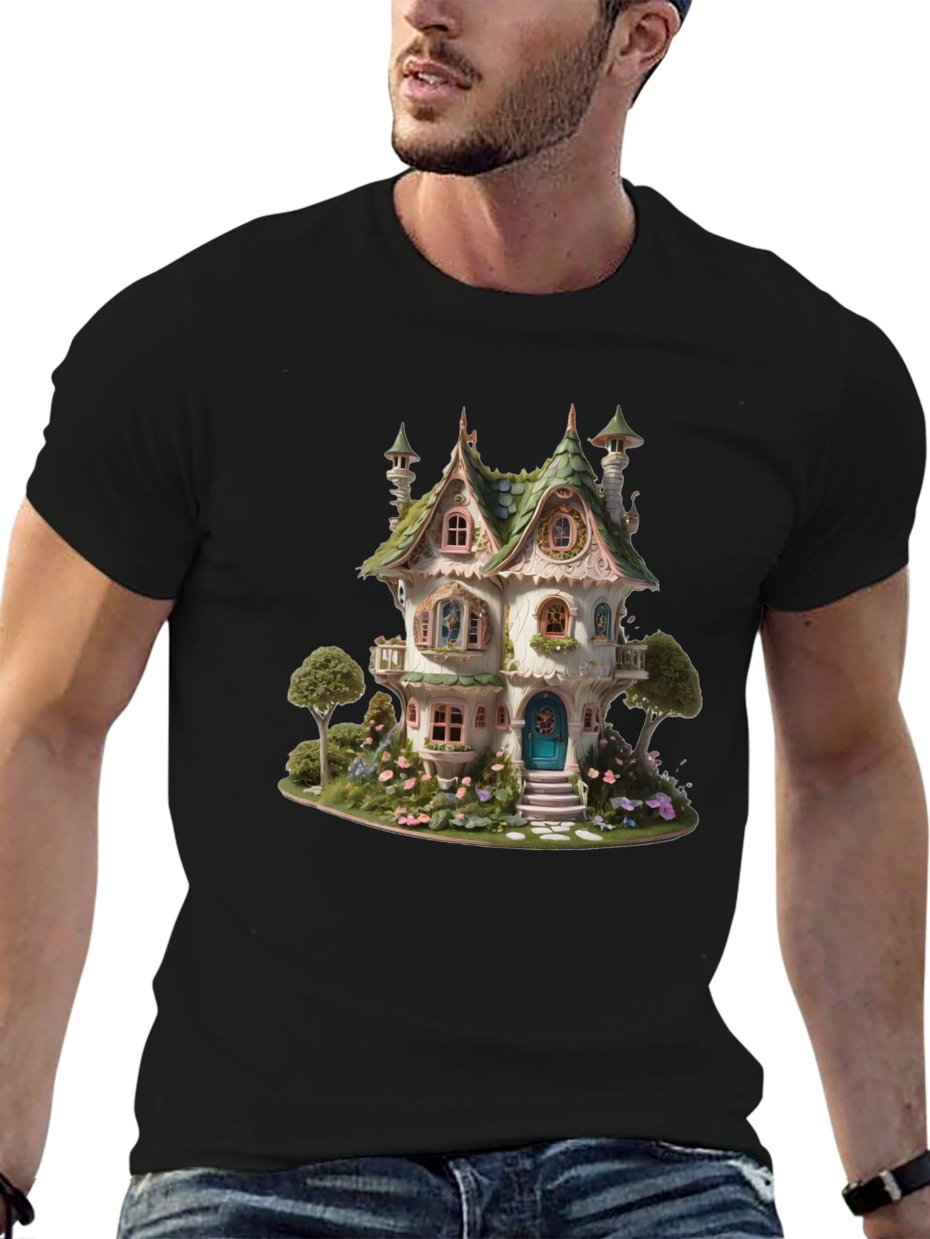 Whimsical Fairy House Graphic T-Shirt - Unique Fantasy Design
