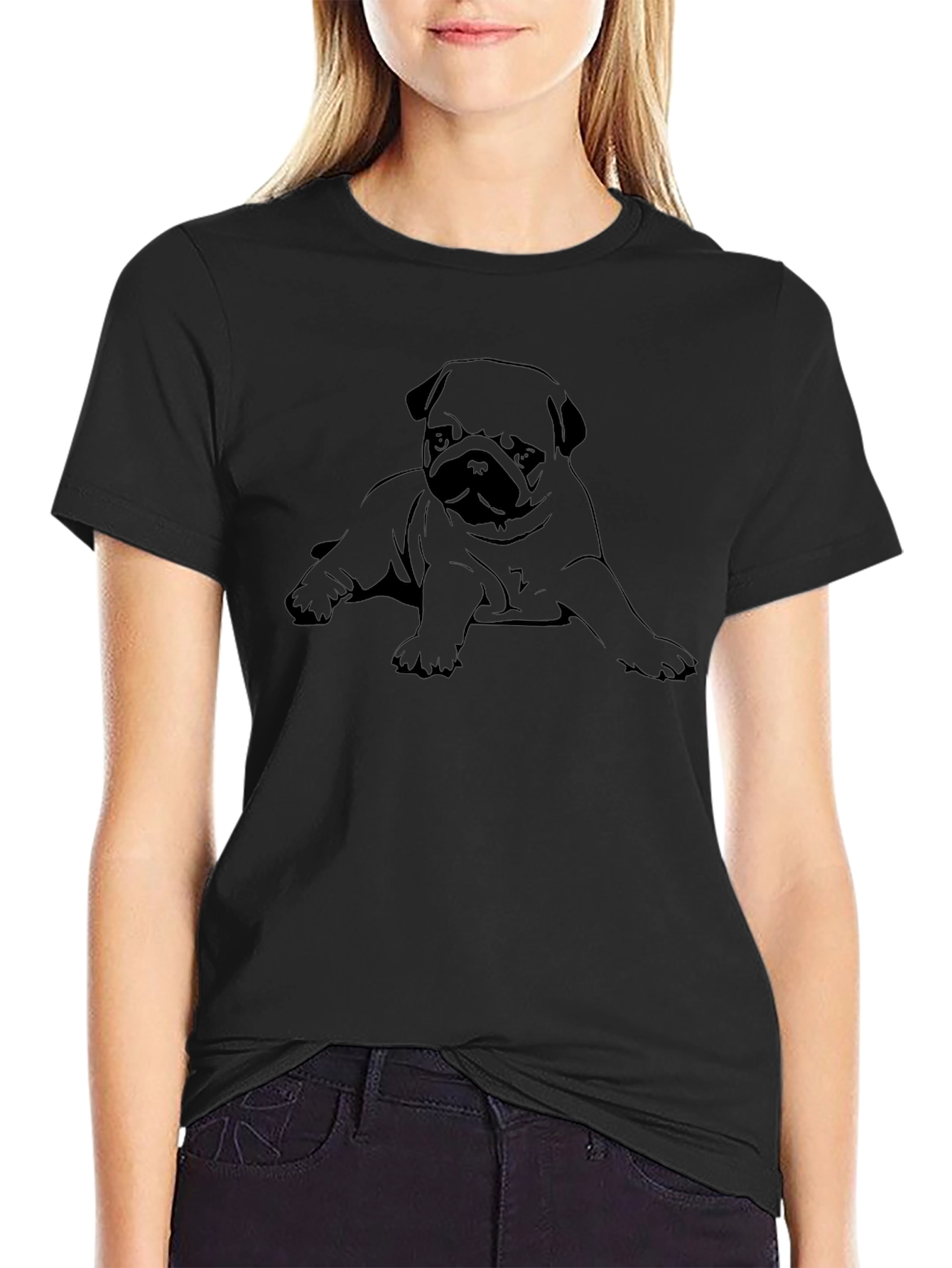 Pug Puppy Graphic Black T-Shirt