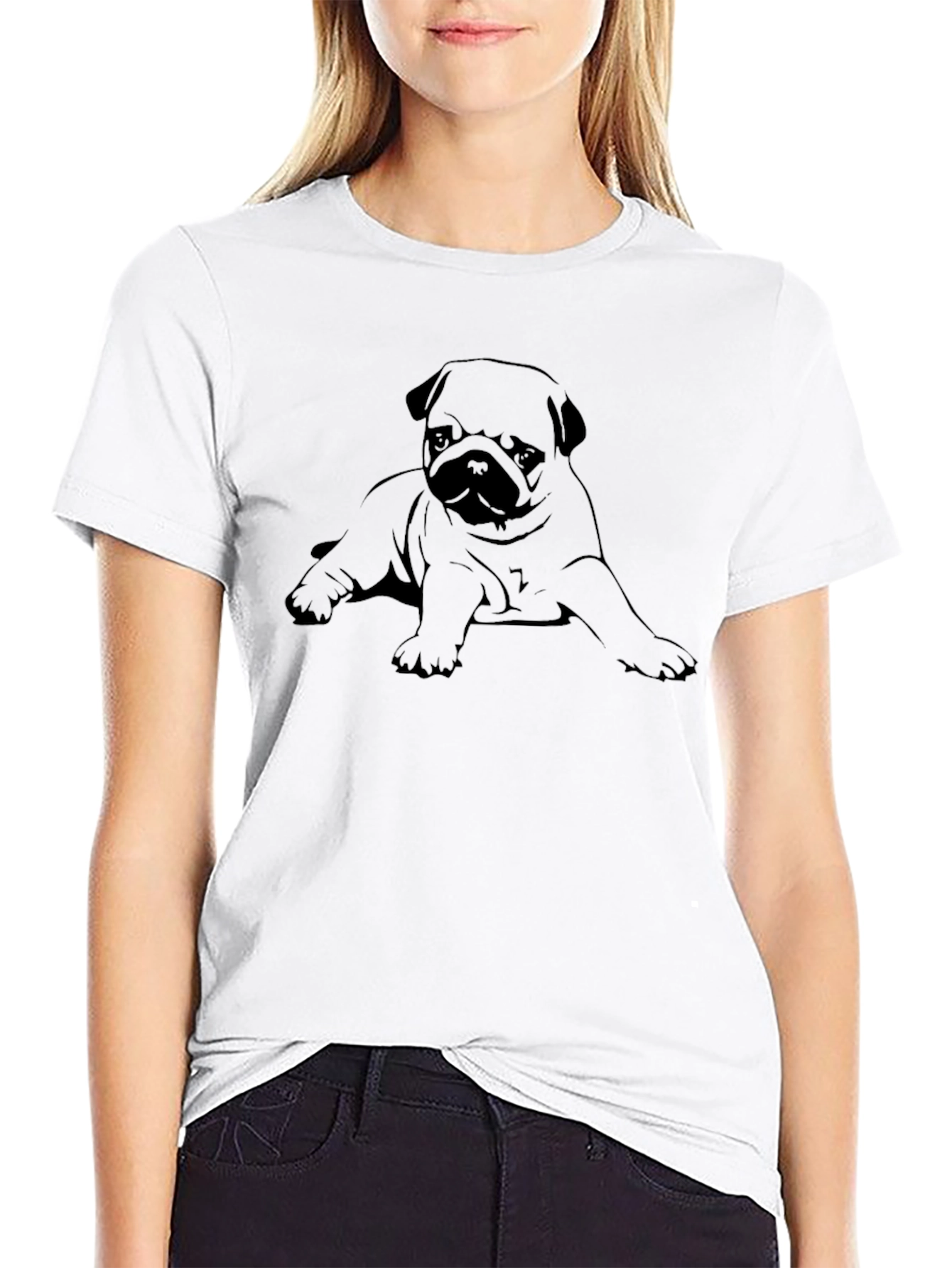 Pug Puppy Graphic Black T-Shirt