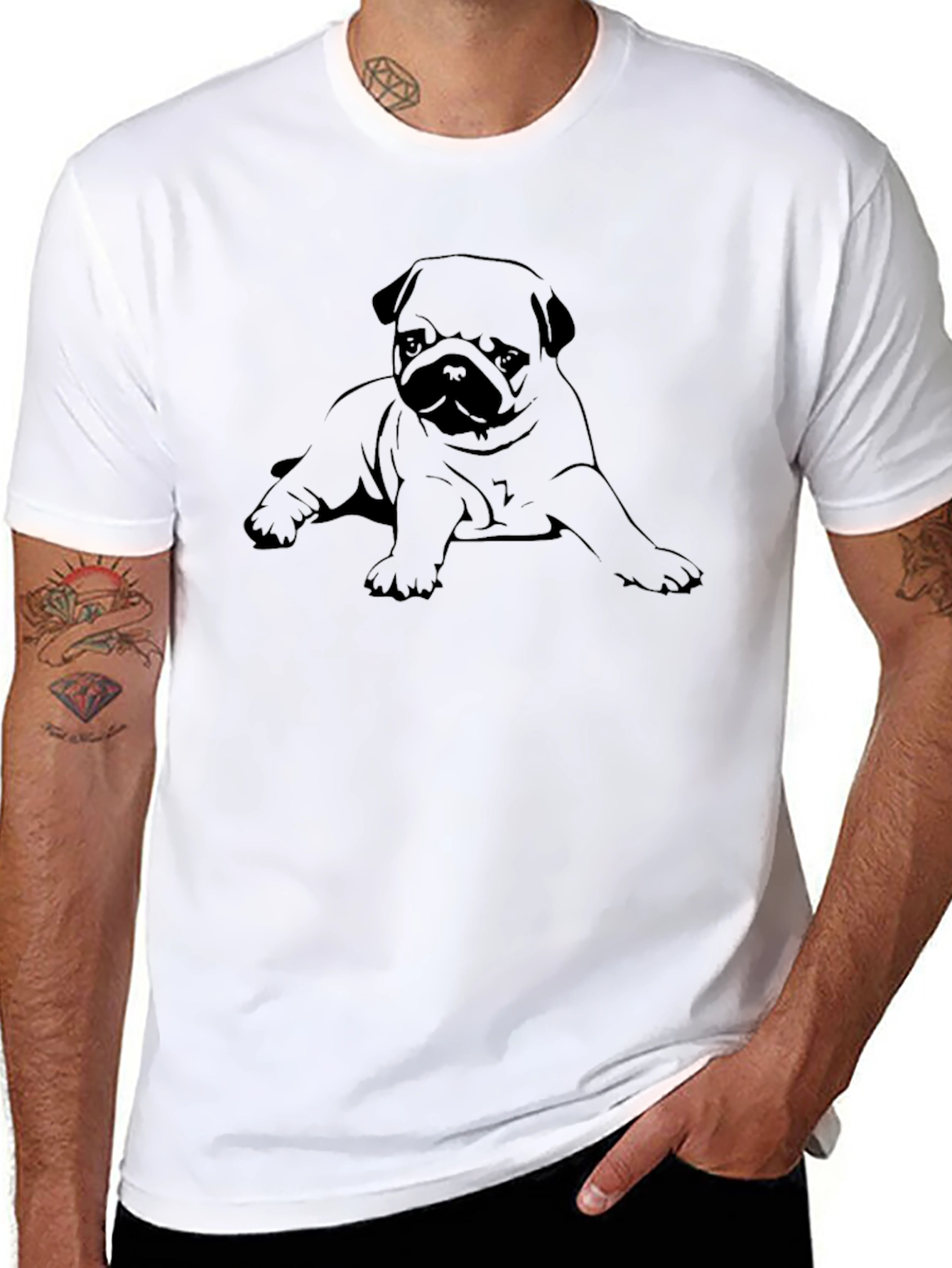 Pug Puppy Graphic Black T-Shirt