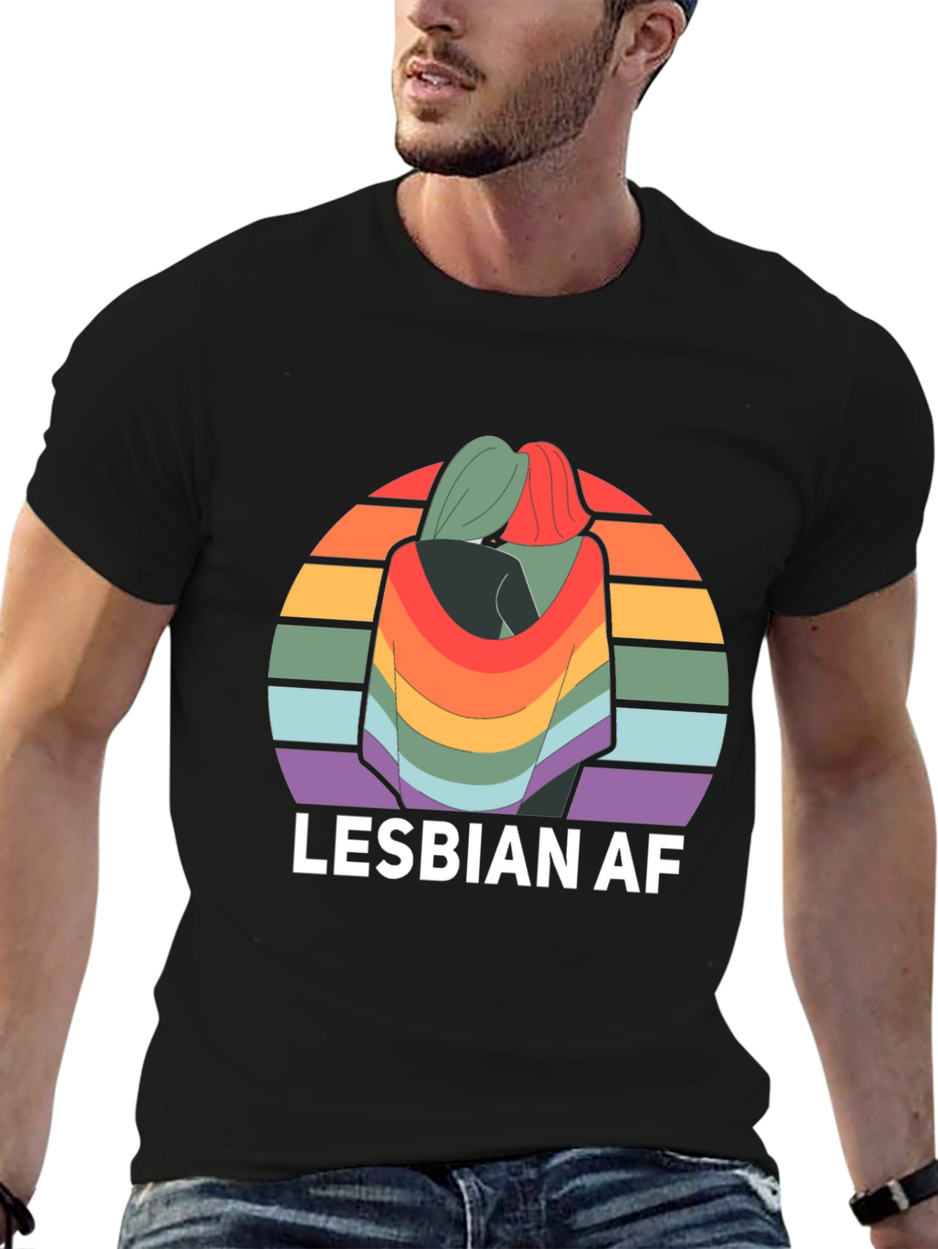 Lesbian AF Rainbow Graphic T-Shirt