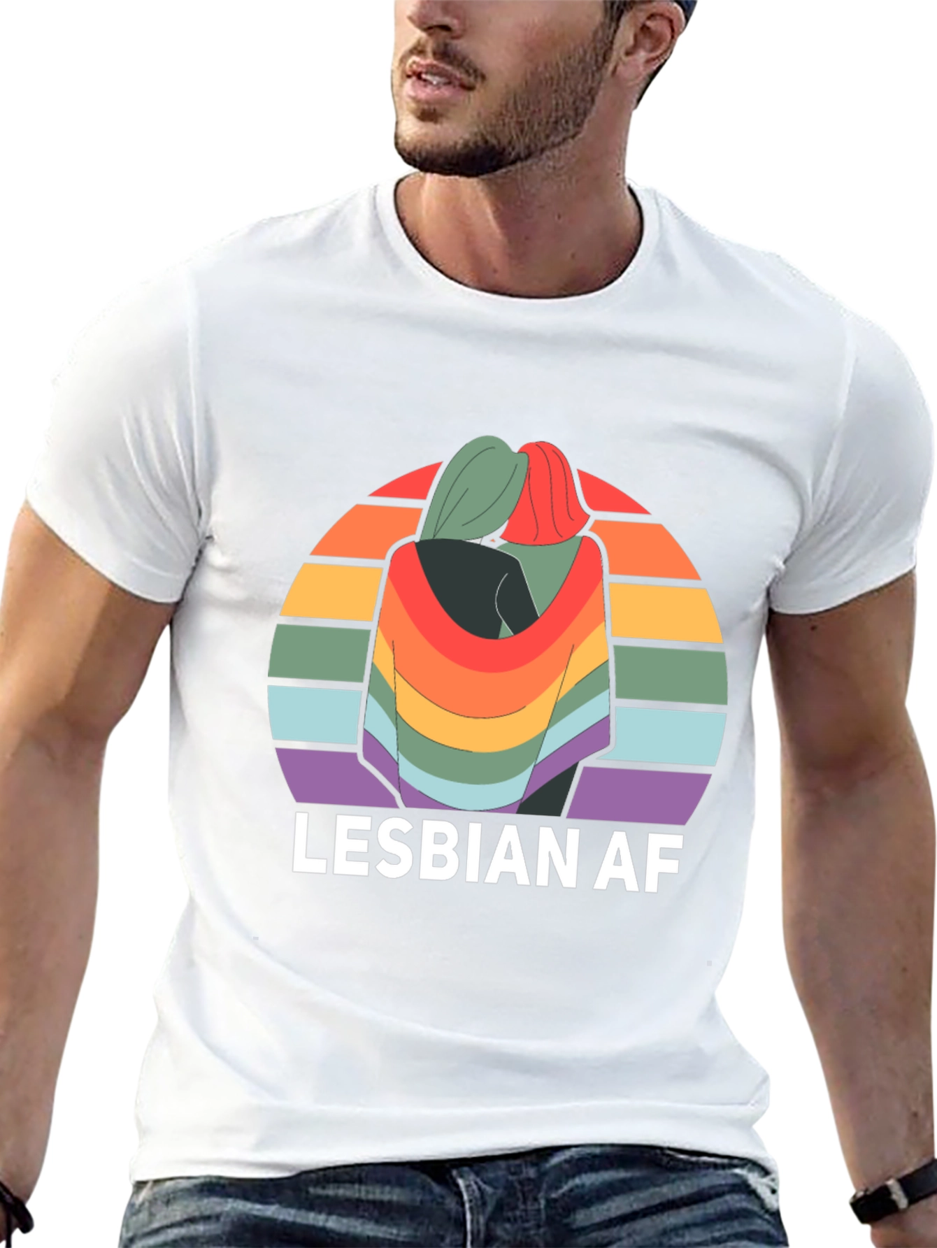 Lesbian AF Rainbow Graphic T-Shirt