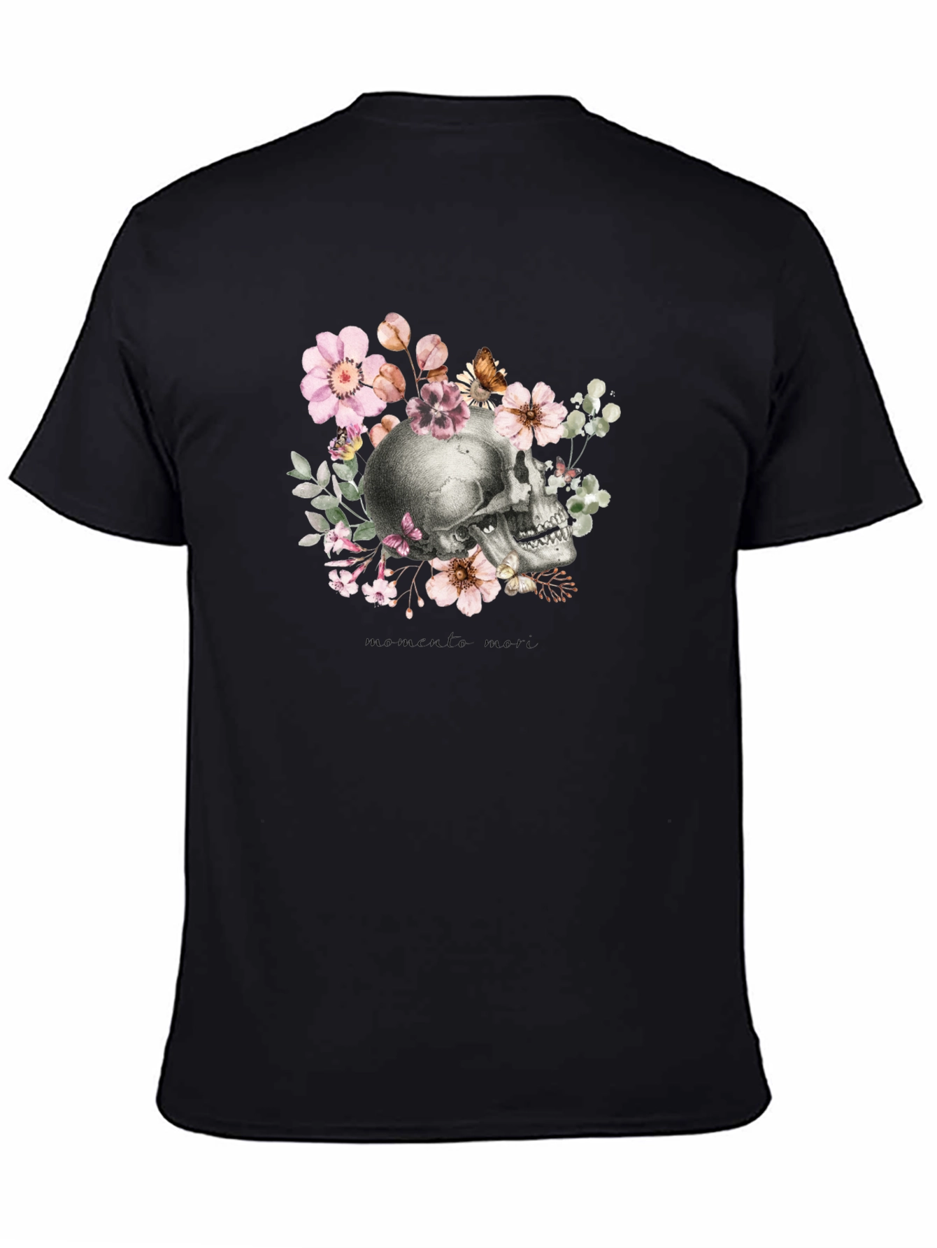 Memento Mori Skull & Floral Black T-Shirt