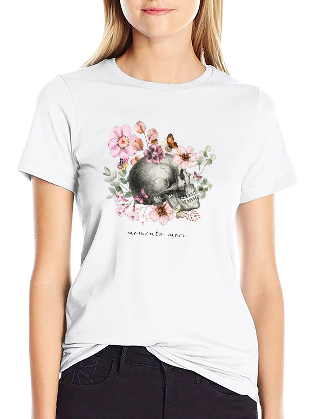 Memento Mori Skull & Floral Black T-Shirt