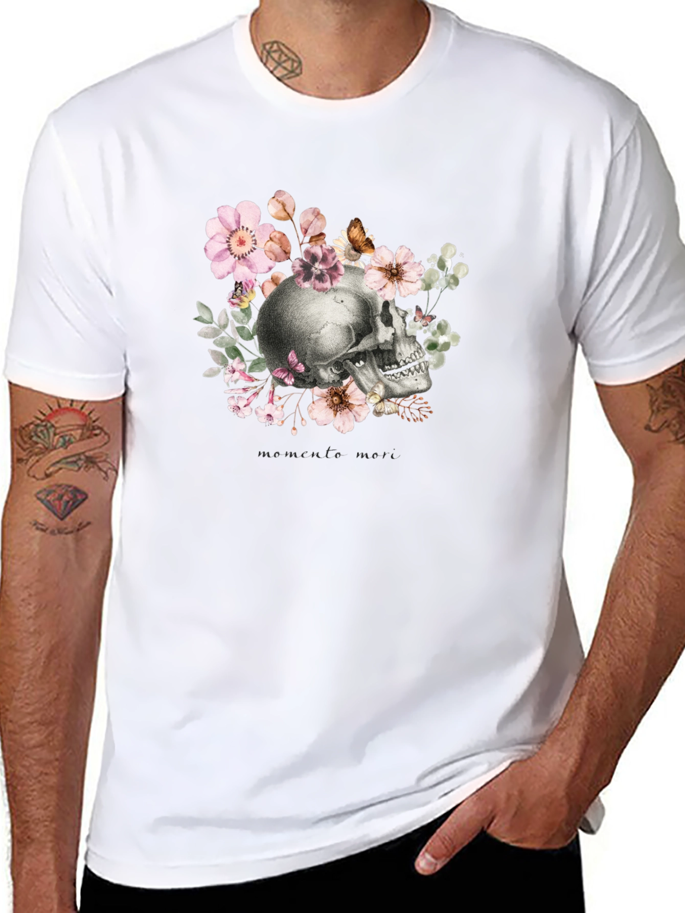 Memento Mori Skull & Floral Black T-Shirt