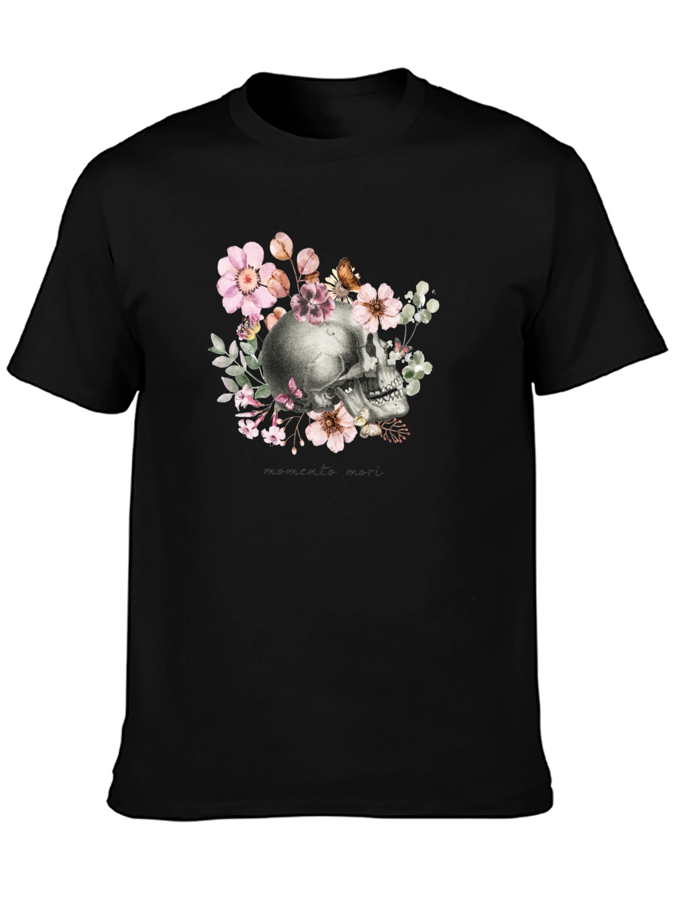 Memento Mori Skull & Floral Black T-Shirt