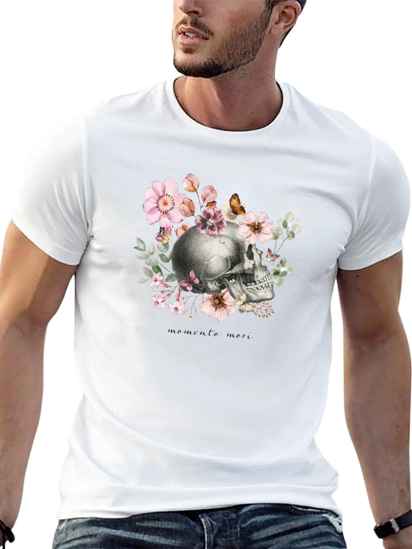 Memento Mori Skull & Floral Black T-Shirt