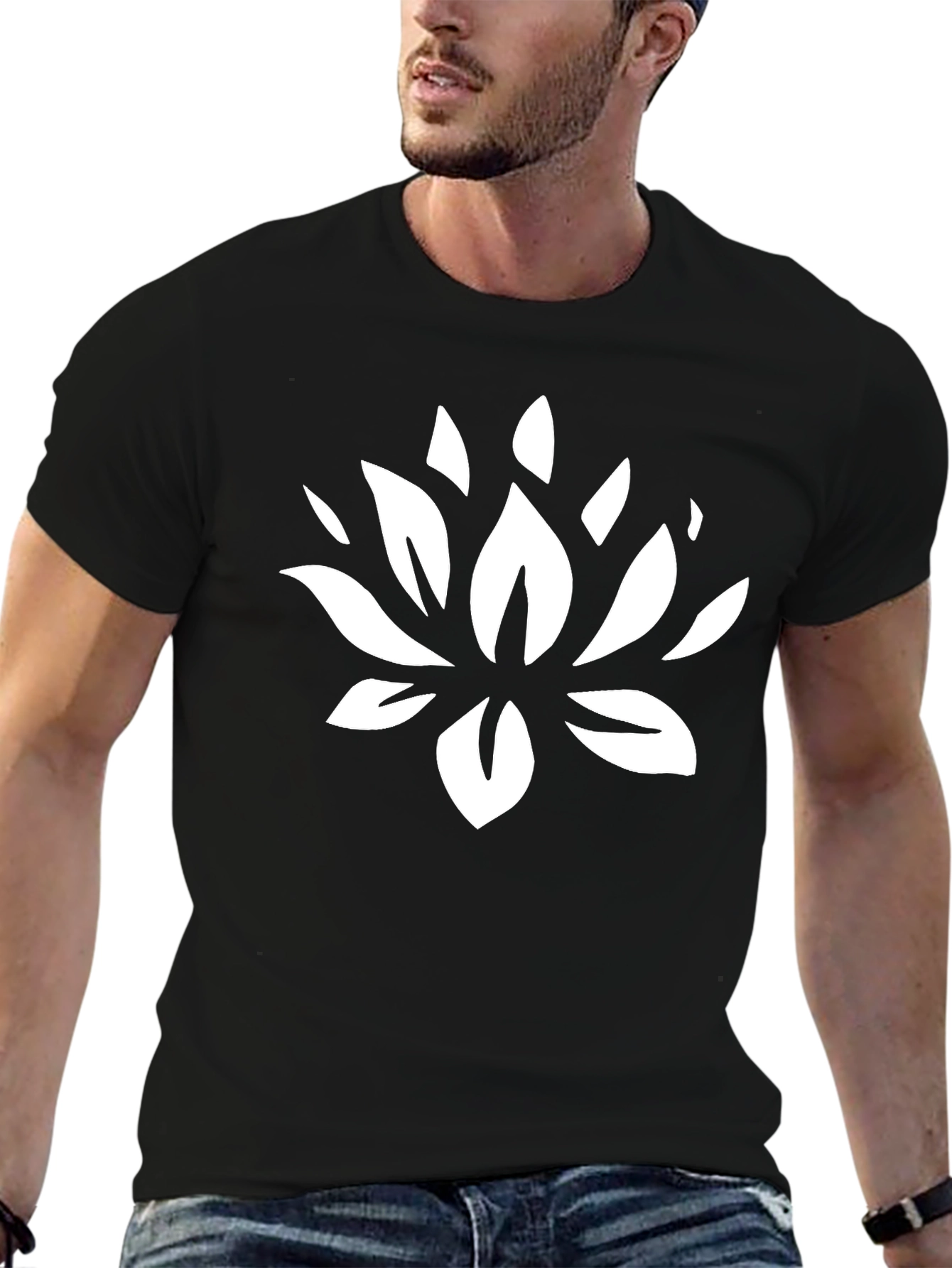 Lotus Flower Graphic Black T-Shirt