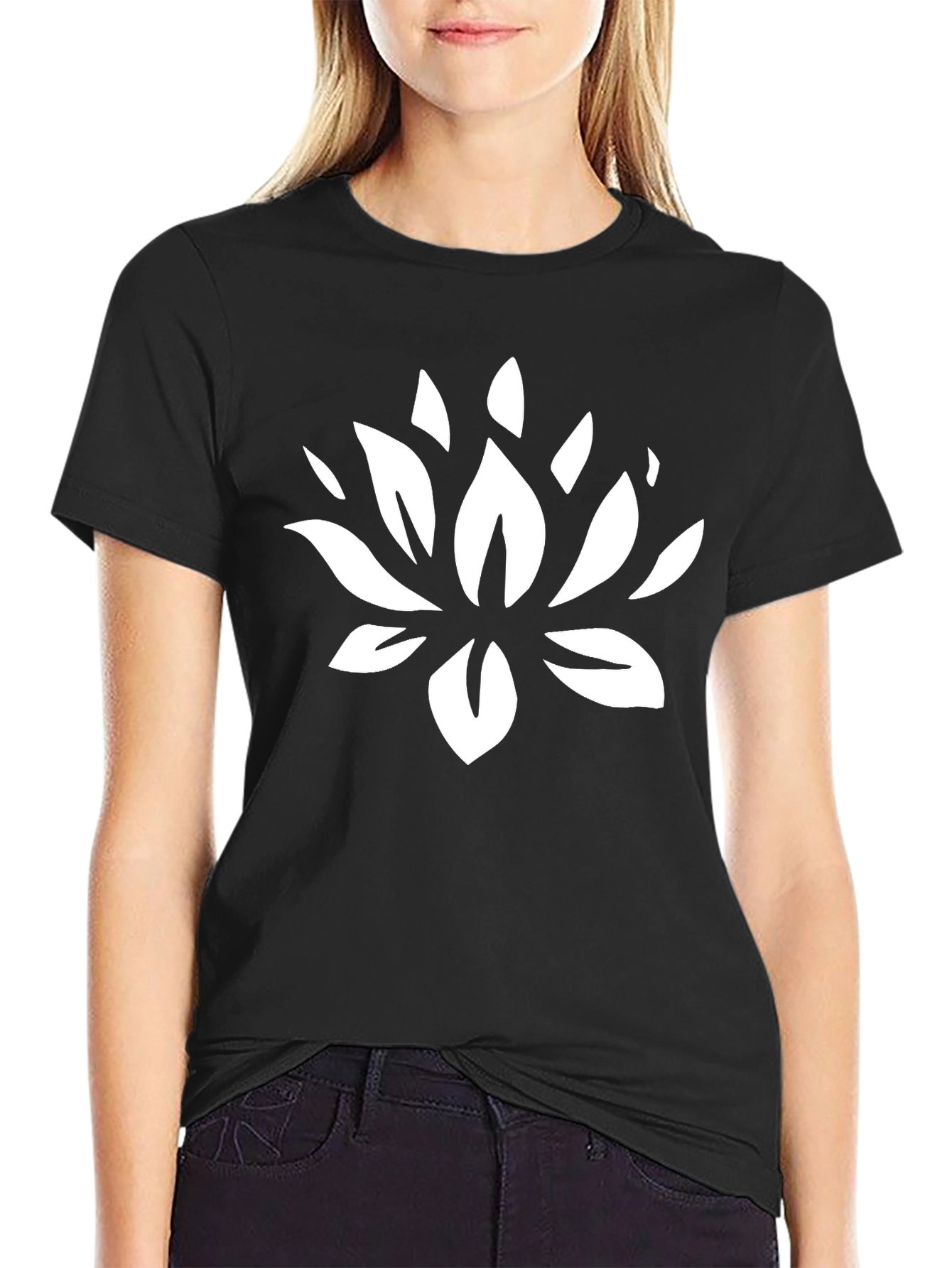 Lotus Flower Graphic Black T-Shirt