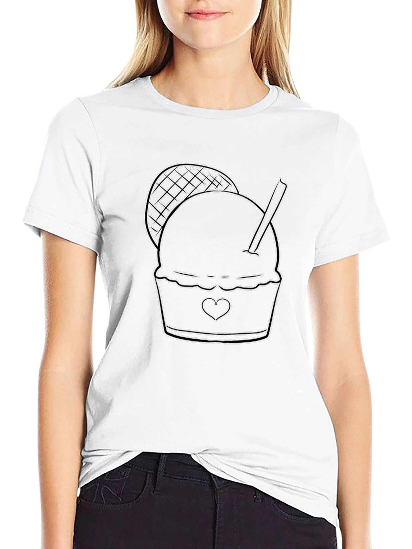 Ice Cream Graphic Tee - Black Cotton Blend T-Shirt