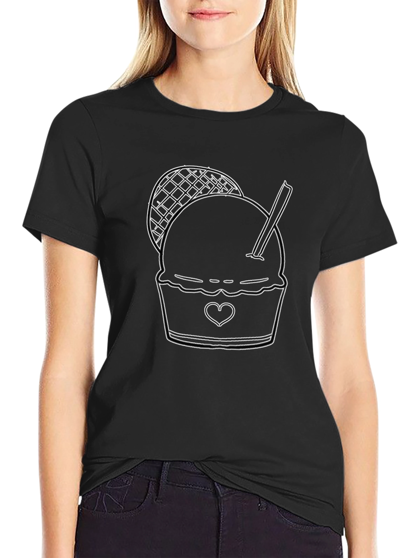 Ice Cream Graphic Tee - Black Cotton Blend T-Shirt