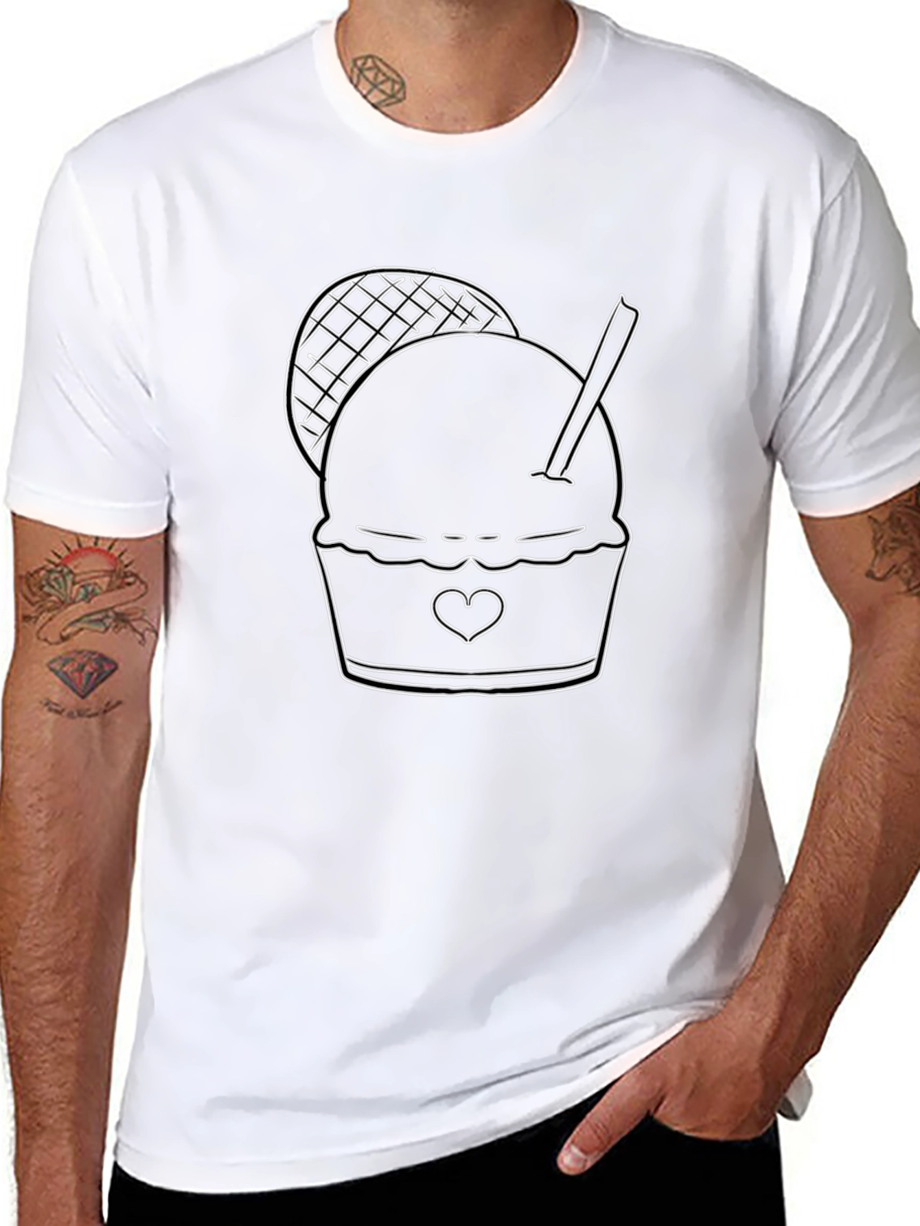 Ice Cream Graphic Tee - Black Cotton Blend T-Shirt