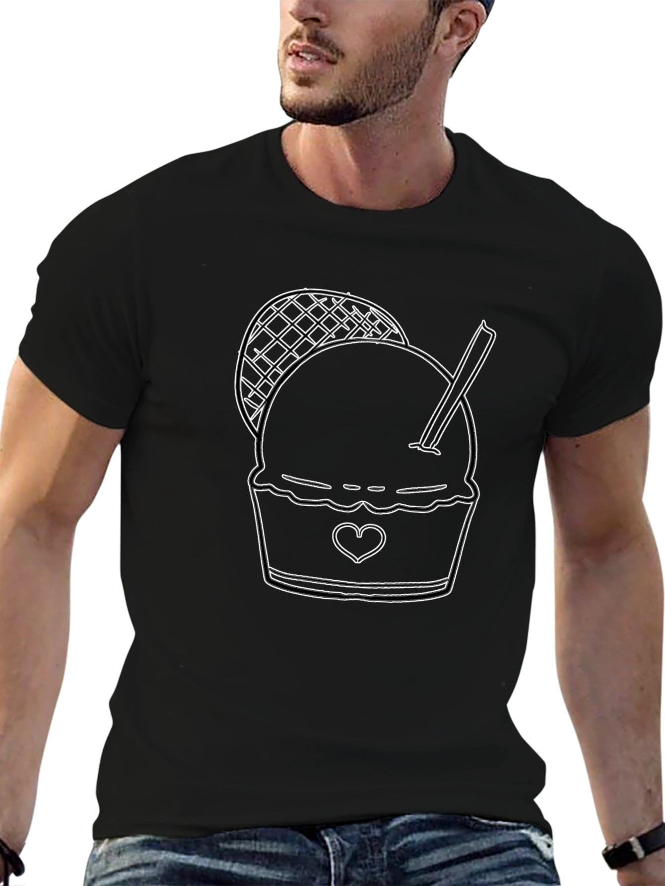 Ice Cream Graphic Tee - Black Cotton Blend T-Shirt