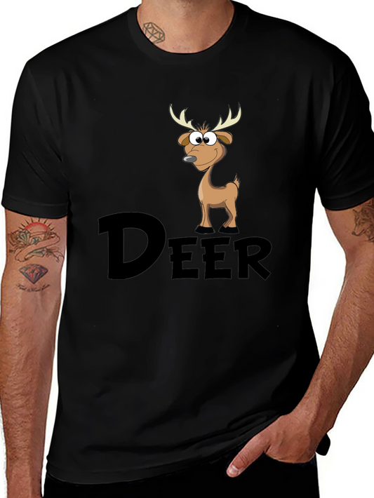 Cartoon Deer Graphic Tee - Mens Black T-Shirt