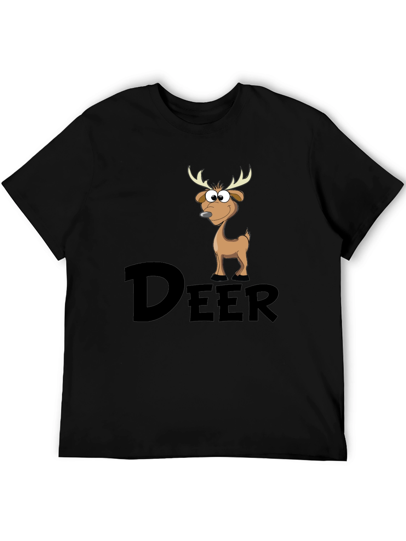 Cartoon Deer Graphic Tee - Mens Black T-Shirt
