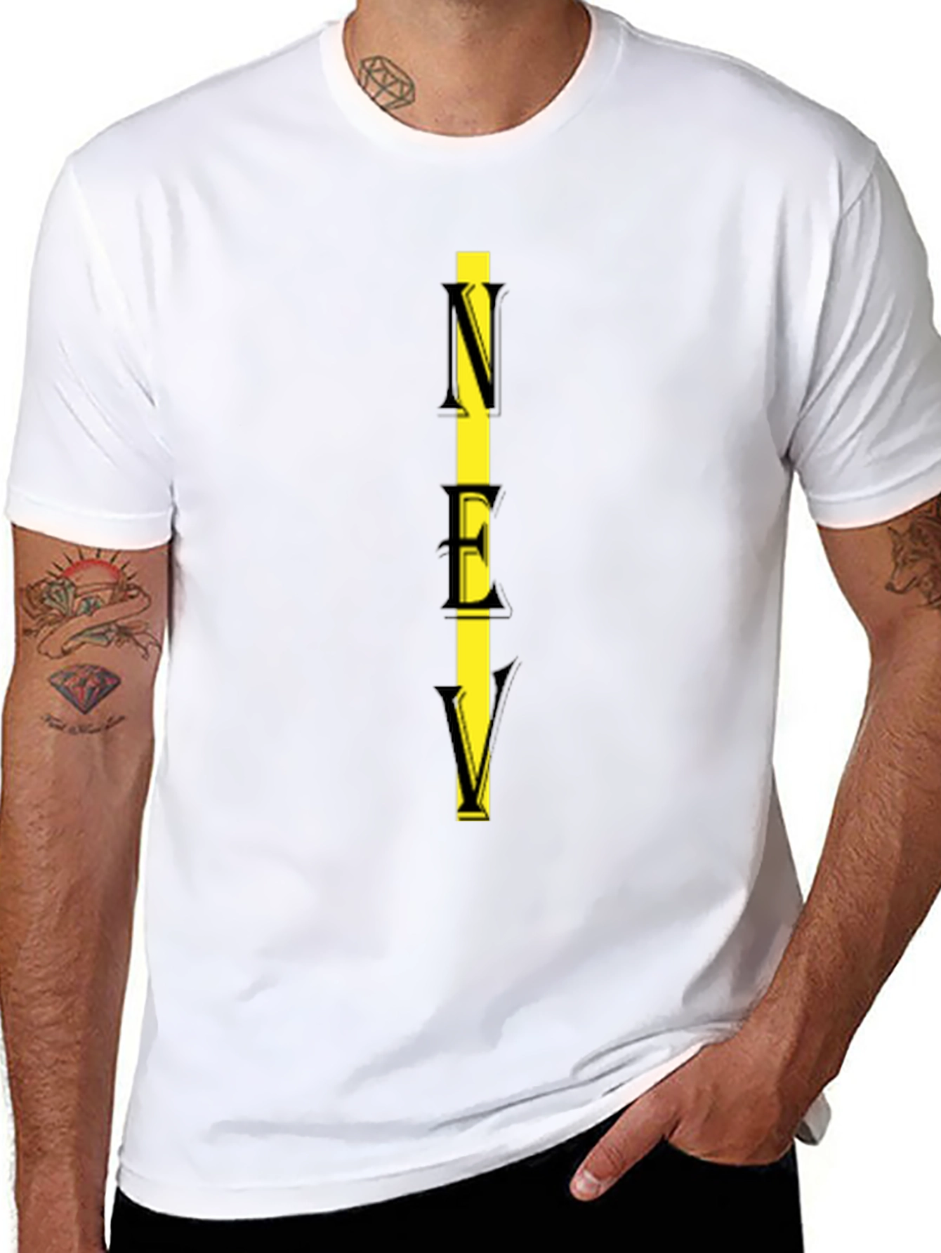 NEV Yellow Striped Black T-Shirt
