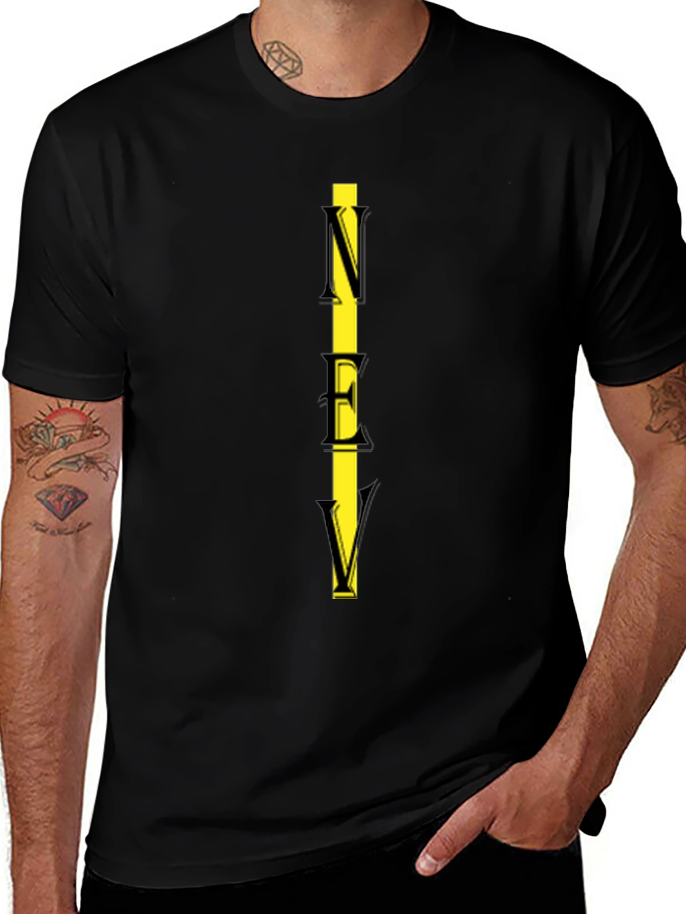 NEV Yellow Striped Black T-Shirt