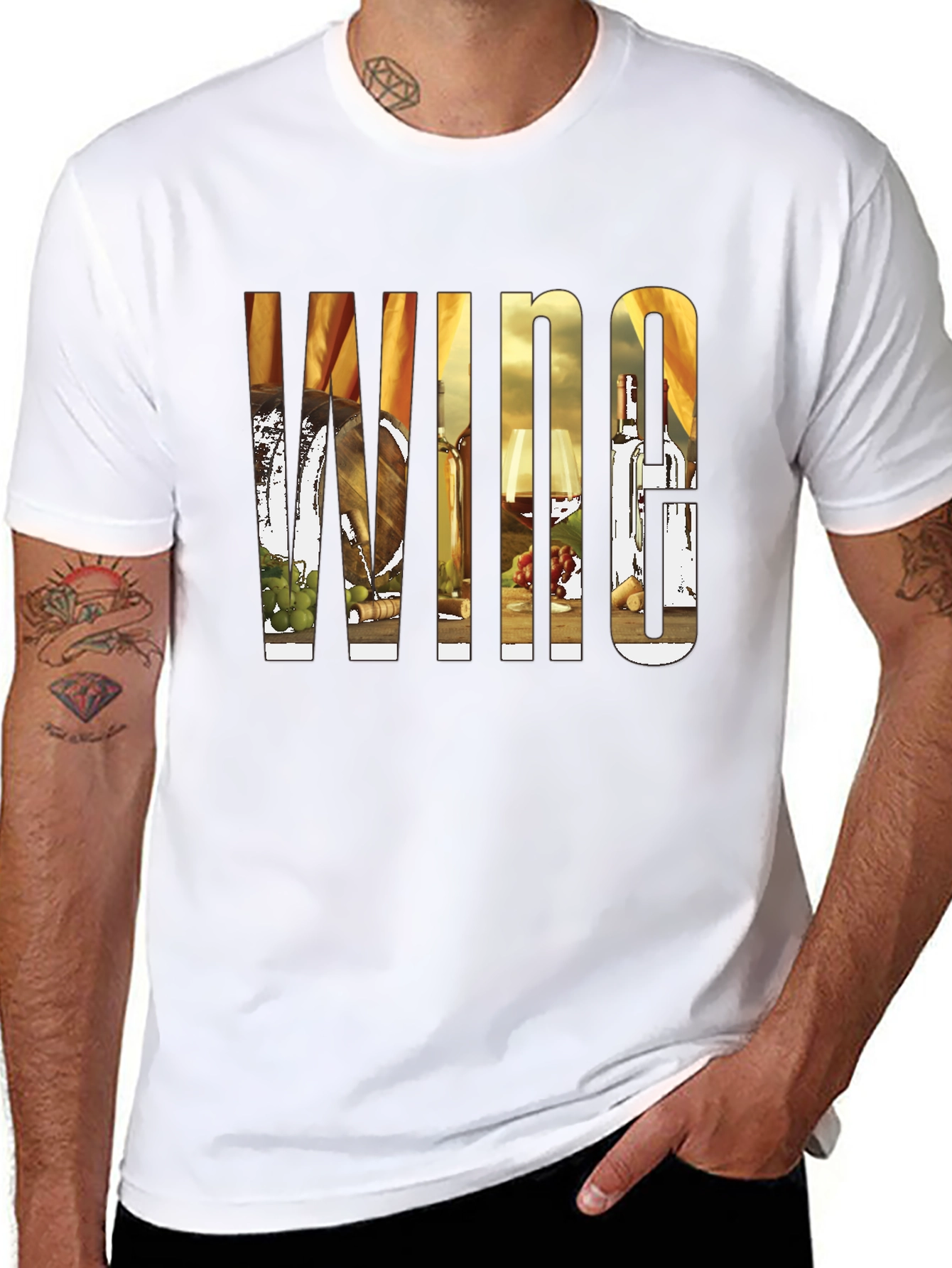 Wine Lovers Black T-Shirt: Barrel Bottle Glass Design