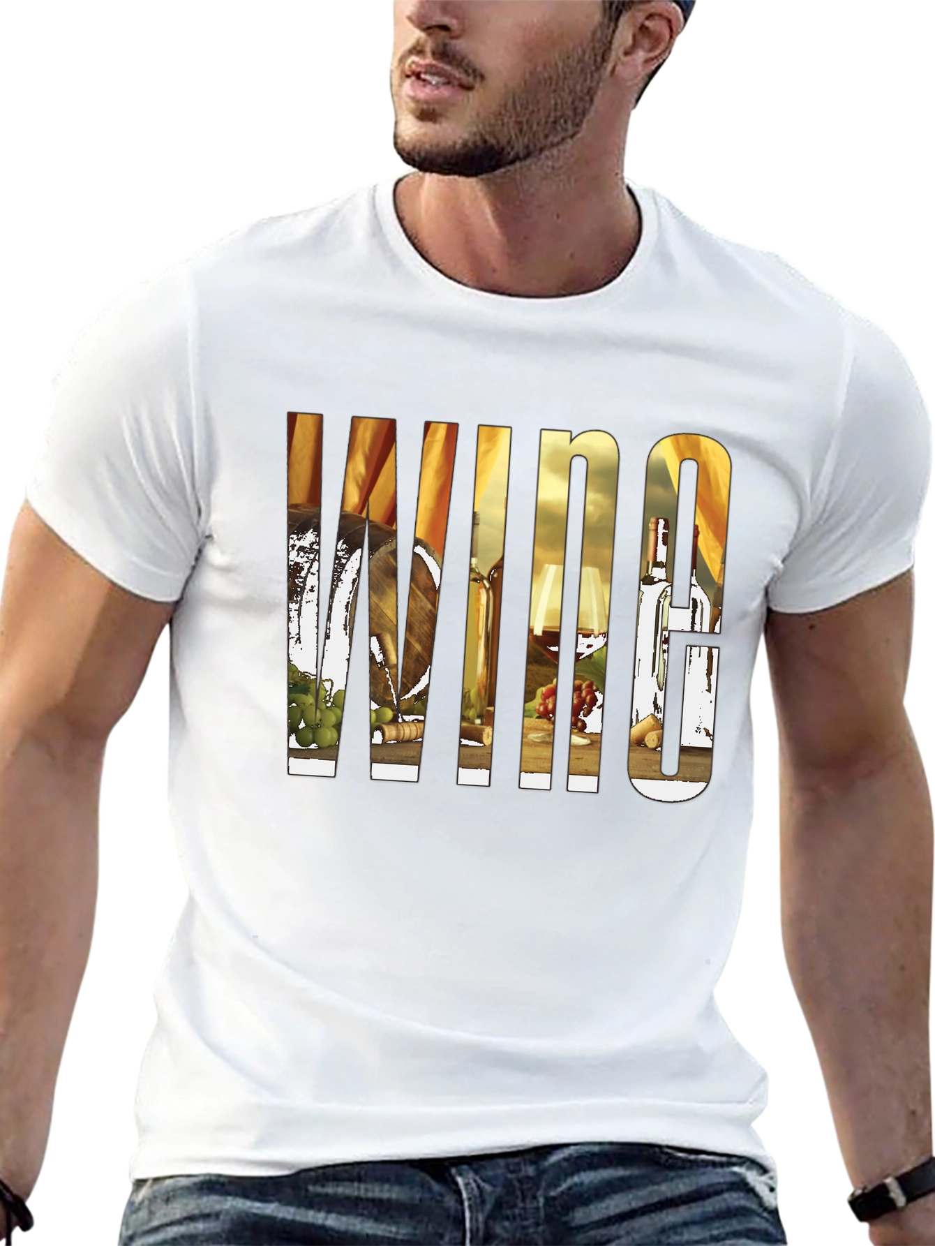 Wine Lovers Black T-Shirt: Barrel Bottle Glass Design