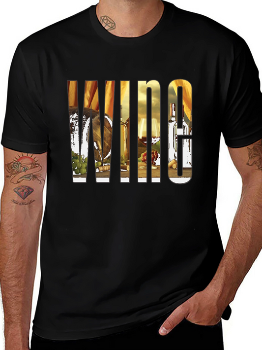 Wine Lovers Black T-Shirt: Barrel Bottle Glass Design