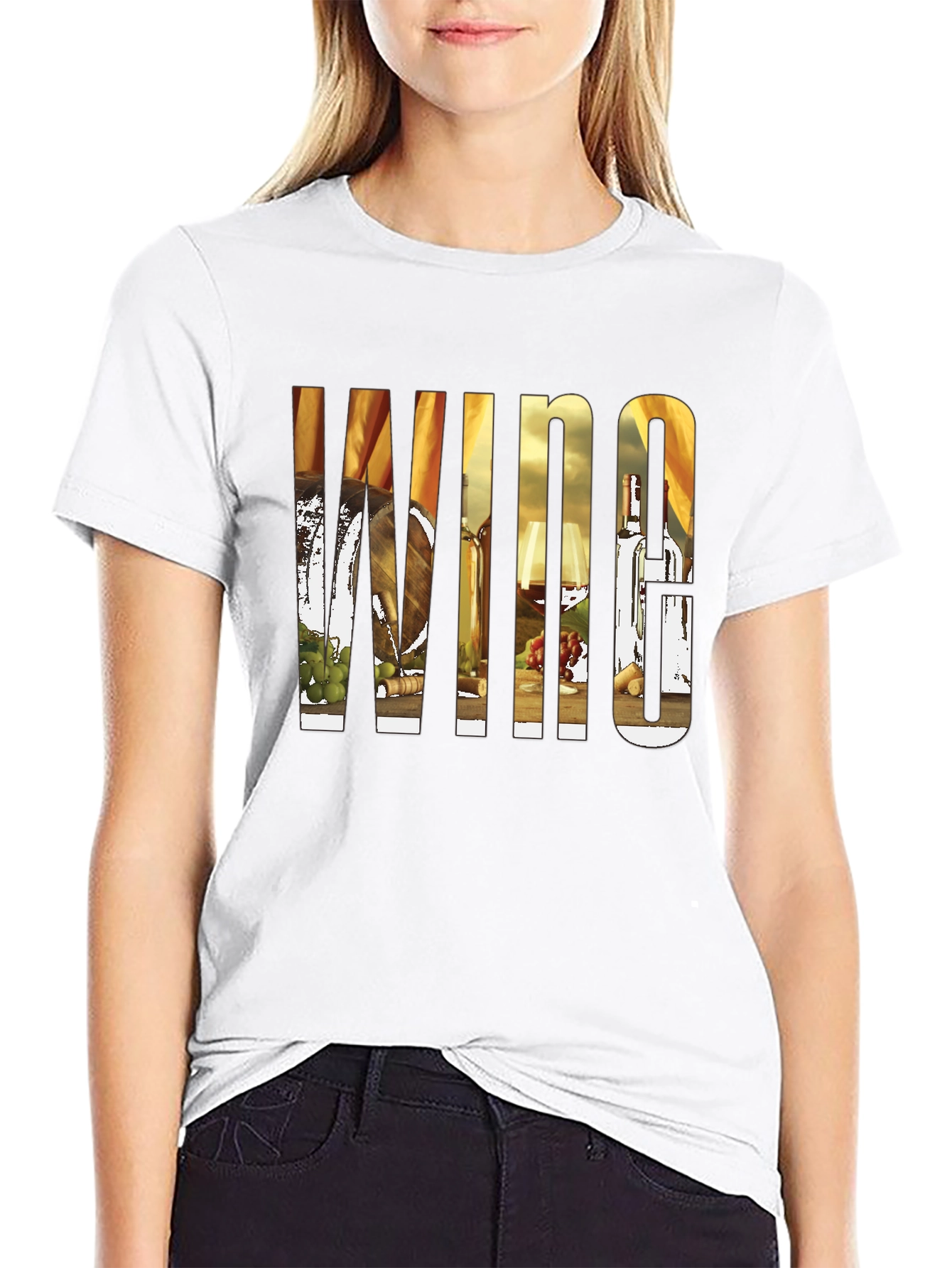 Wine Lovers Black T-Shirt: Barrel Bottle Glass Design