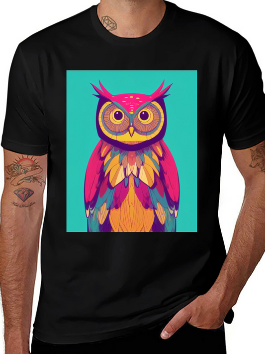 Colorful Owl Graphic Tee - Funky Bird Design
