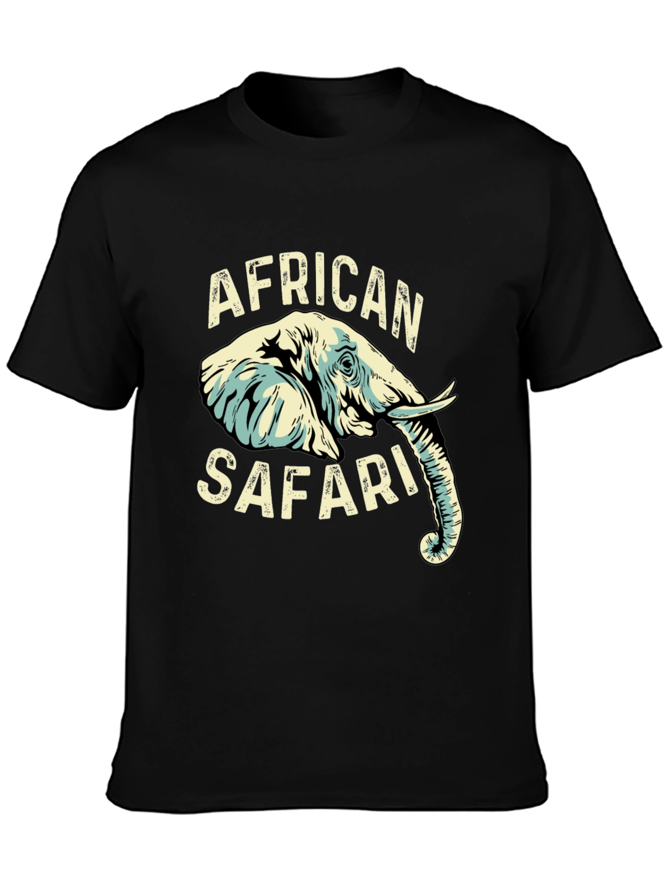 African Safari Elephant Graphic Print Black T-Shirt