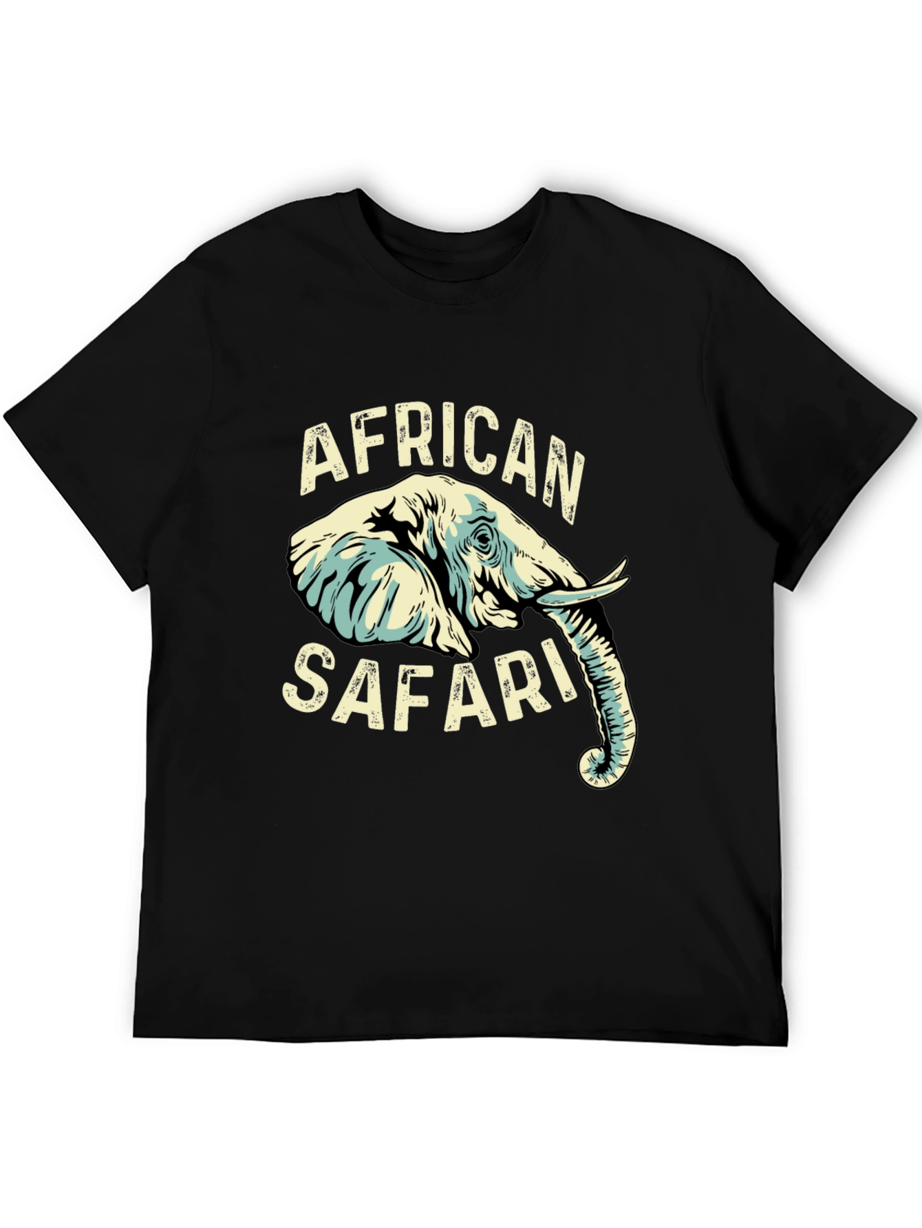 African Safari Elephant Graphic Print Black T-Shirt