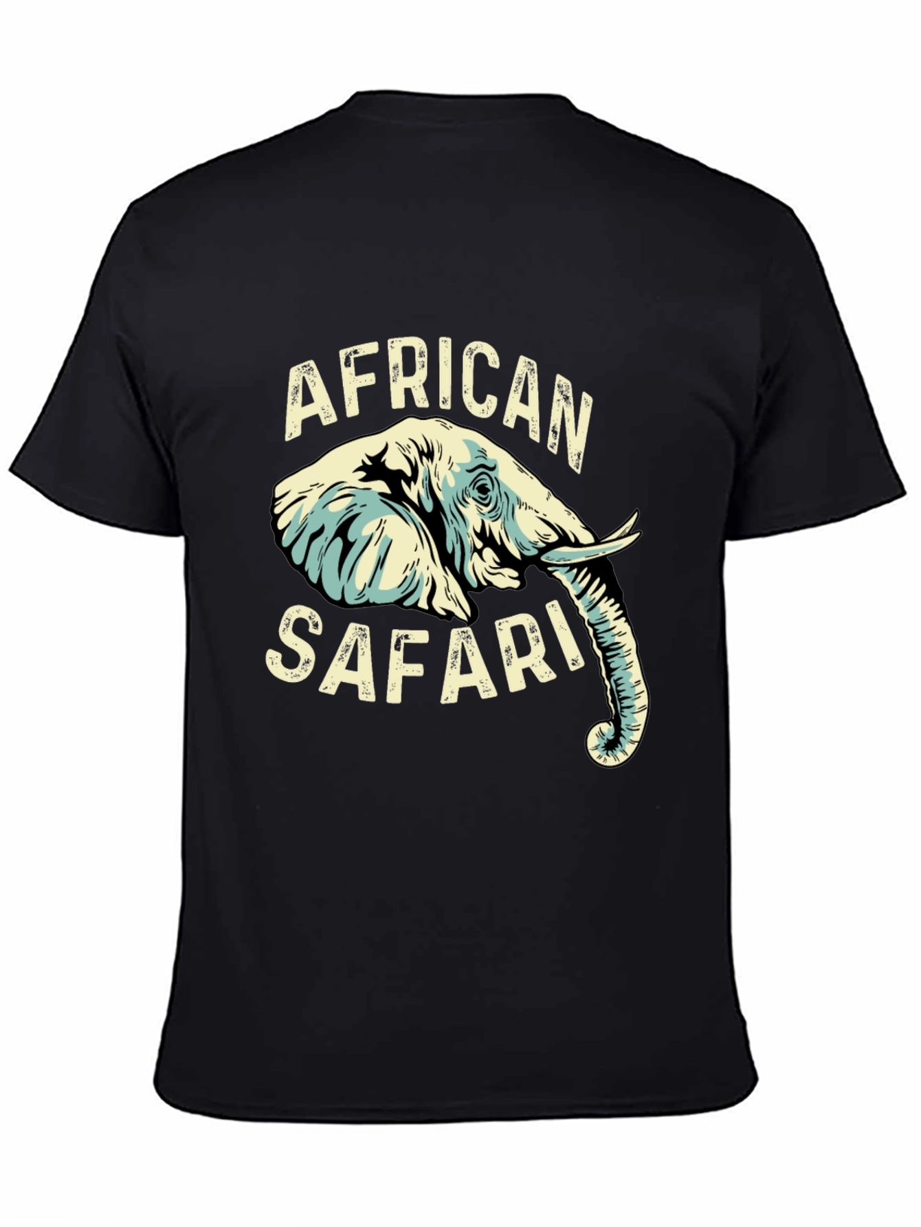 African Safari Elephant Graphic Print Black T-Shirt
