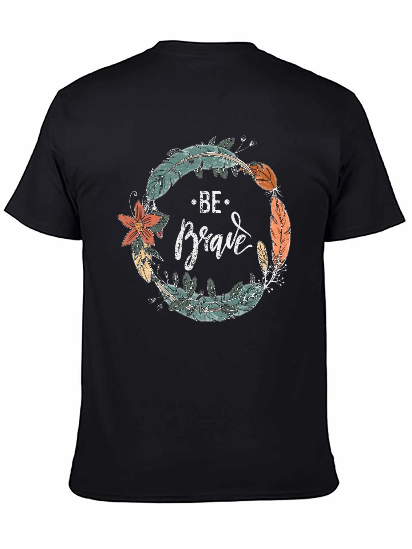 Be Brave Feather Wreath Graphic Tee - Black