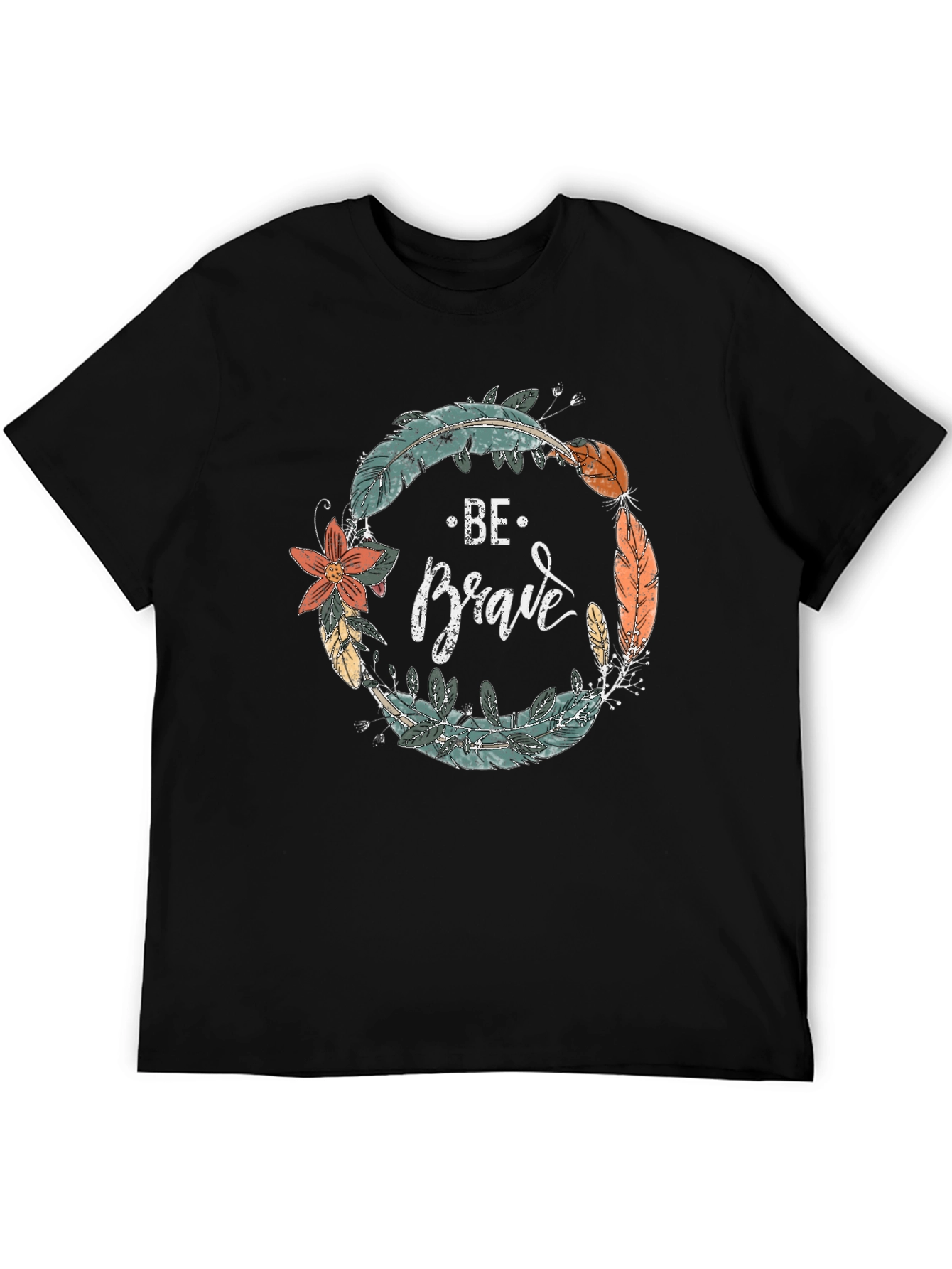 Be Brave Feather Wreath Graphic Tee - Black
