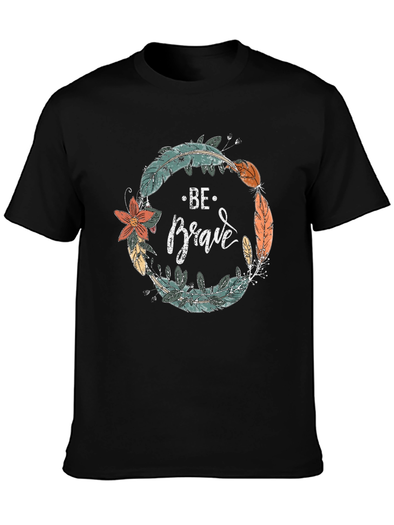 Be Brave Feather Wreath Graphic Tee - Black