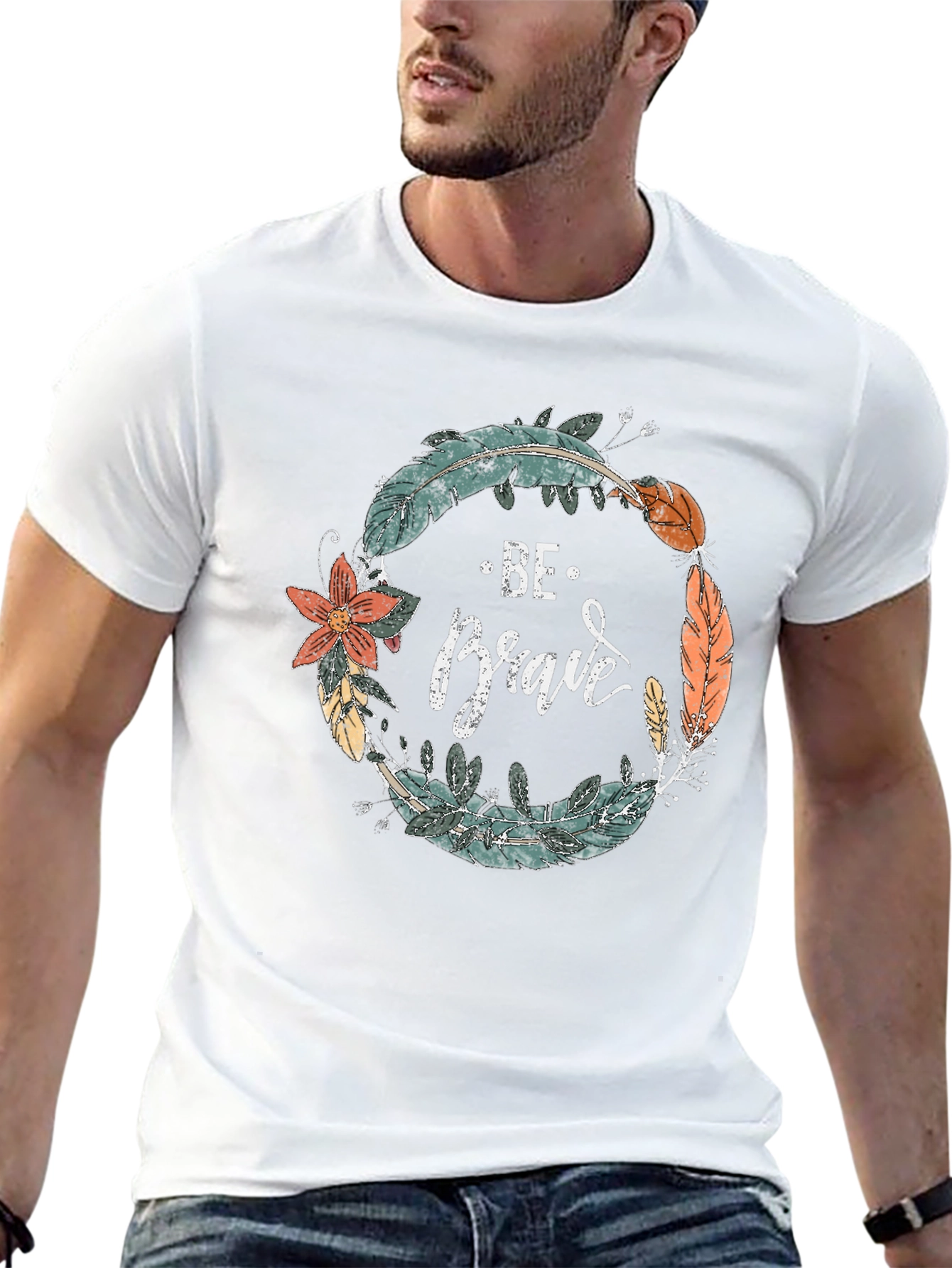 Be Brave Feather Wreath Graphic Tee - Black
