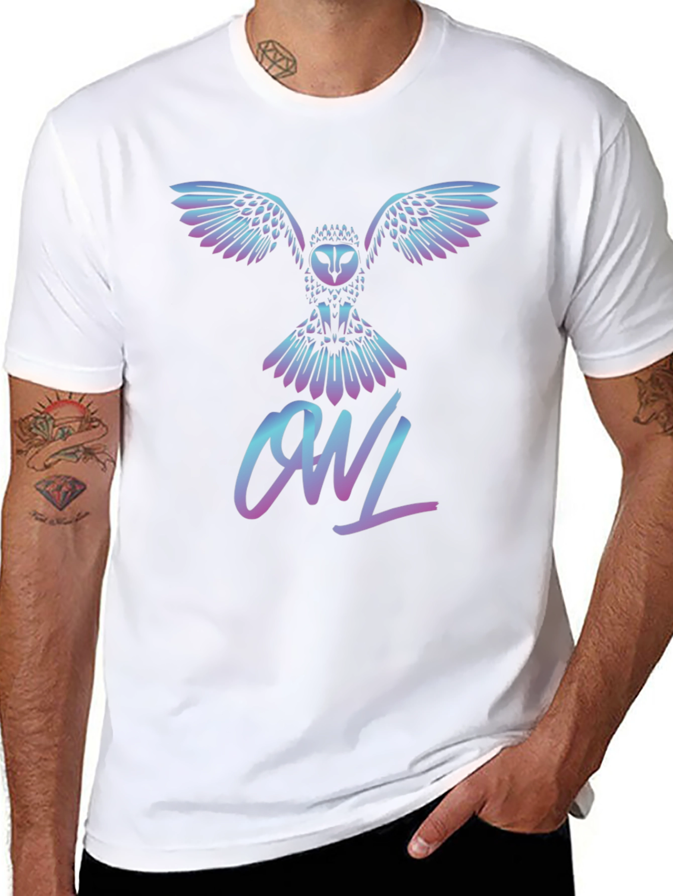 Owl Graphic T-Shirt - Stylish Crew Neck Tee