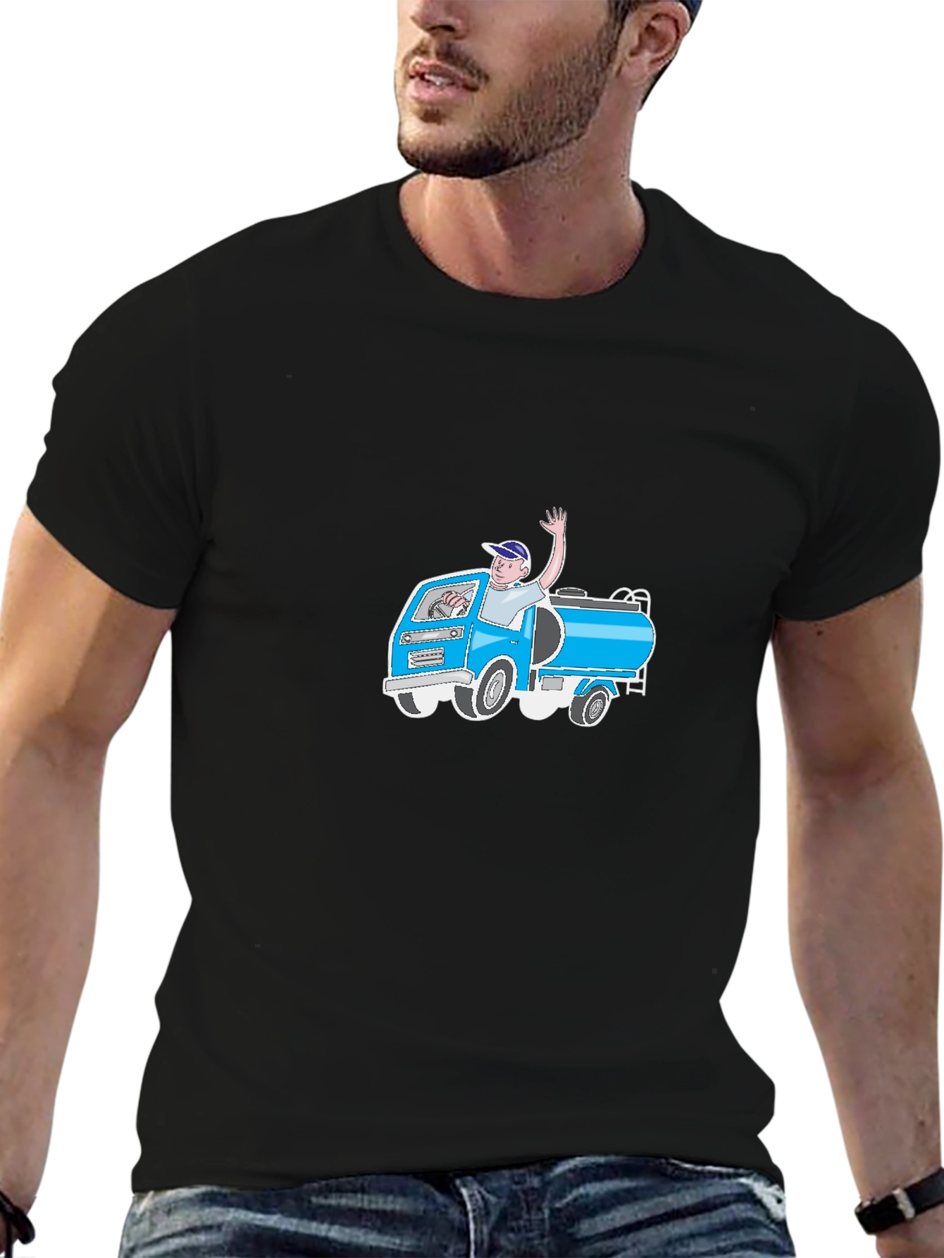 Cartoon Tank Truck Graphic T-Shirt