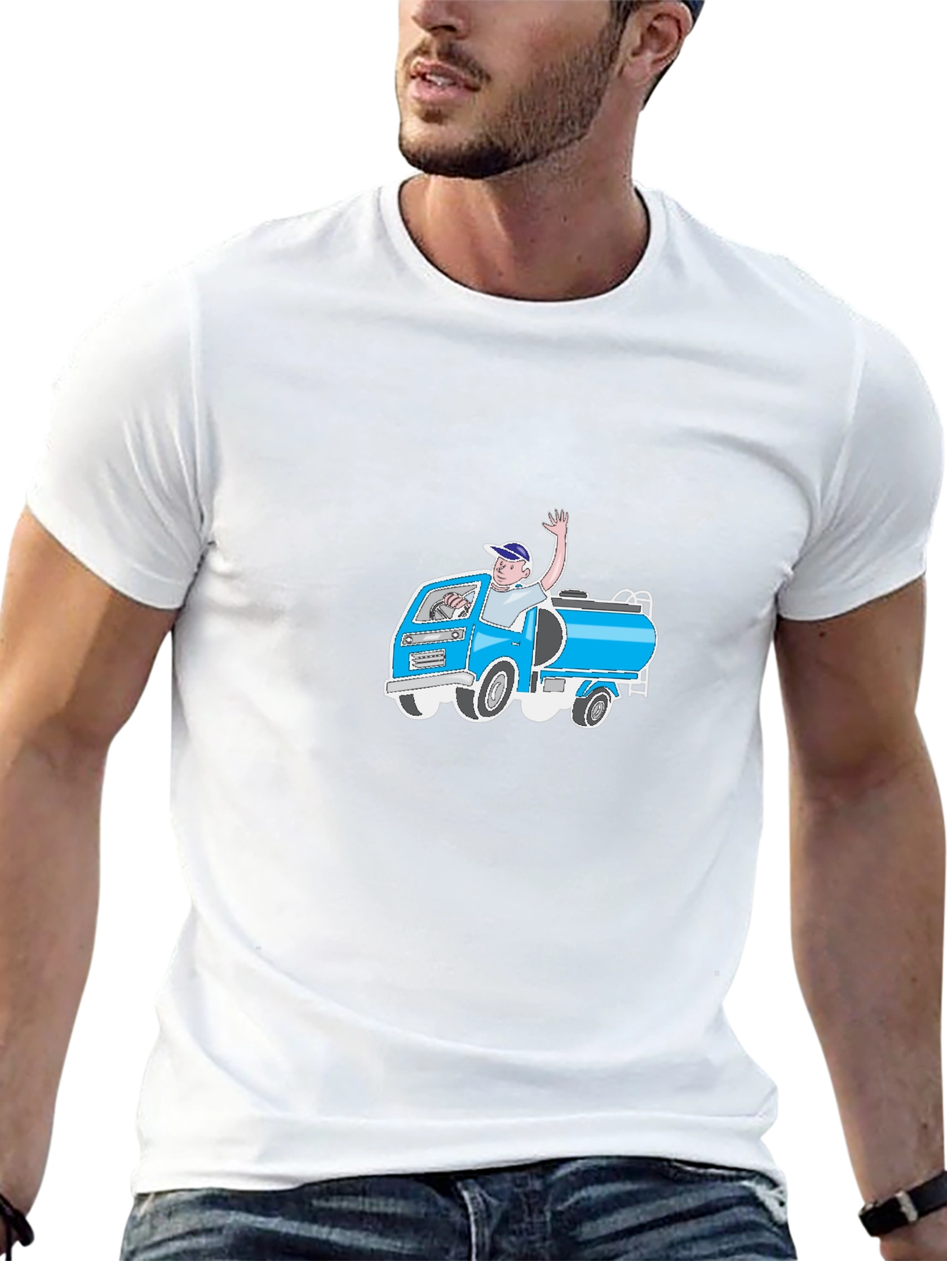 Cartoon Tank Truck Graphic T-Shirt