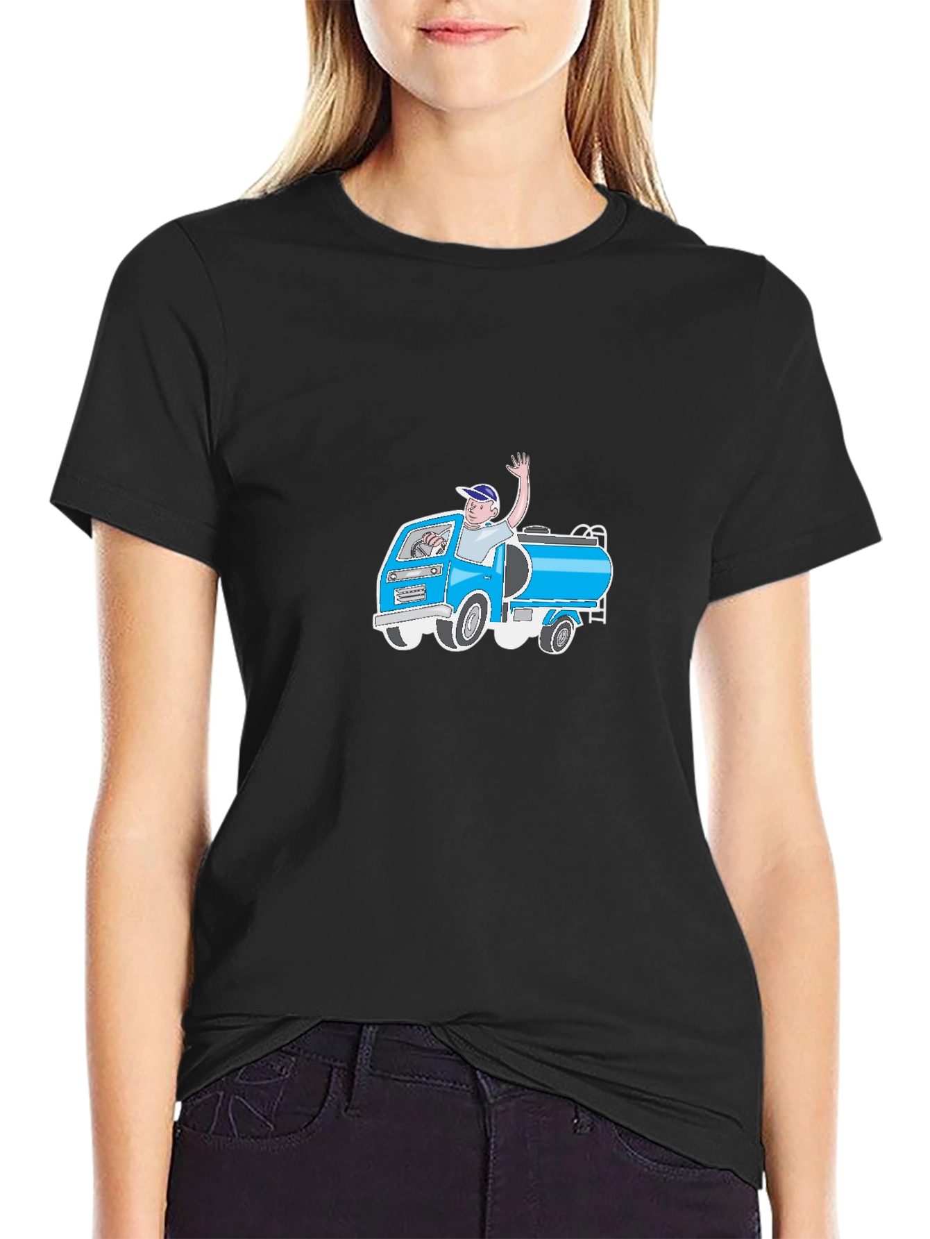 Cartoon Tank Truck Graphic T-Shirt
